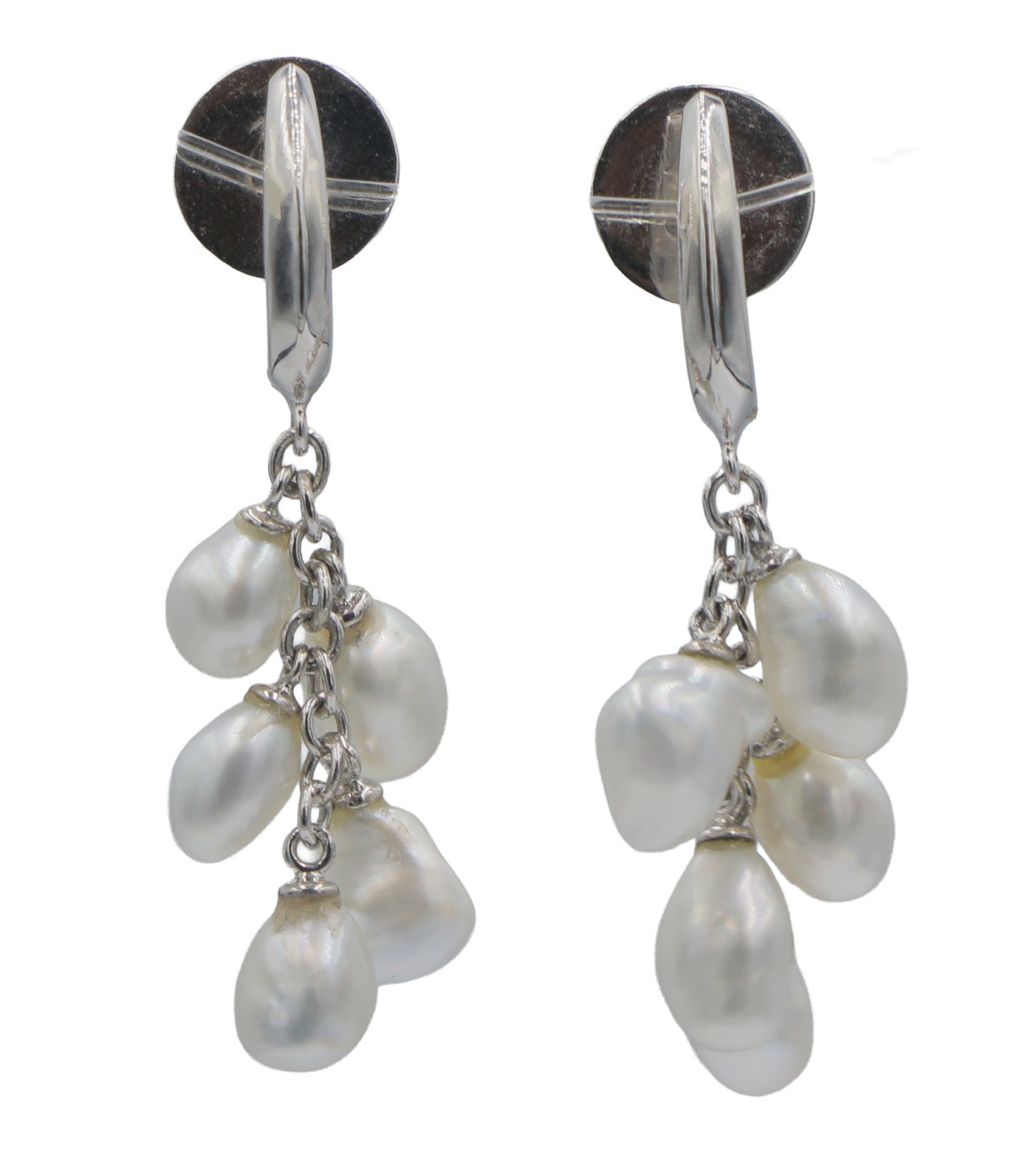 White Keshi Pearl Earrings White Gold