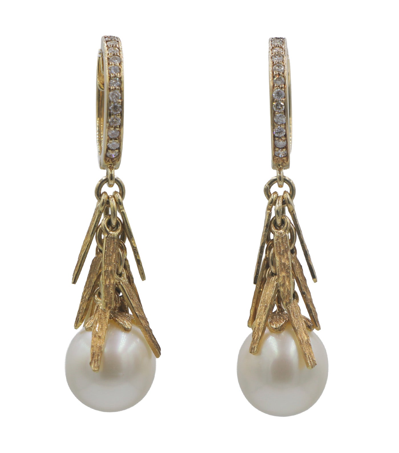 White South Sea Pearl Earrings Yellow Gold