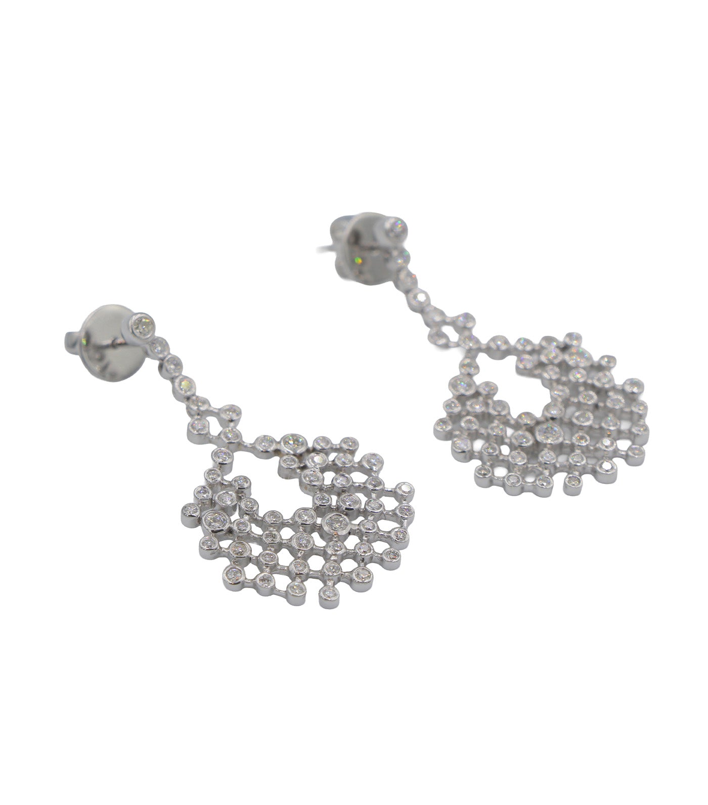 Diamond Bezel Lace Drop Earrings White Gold