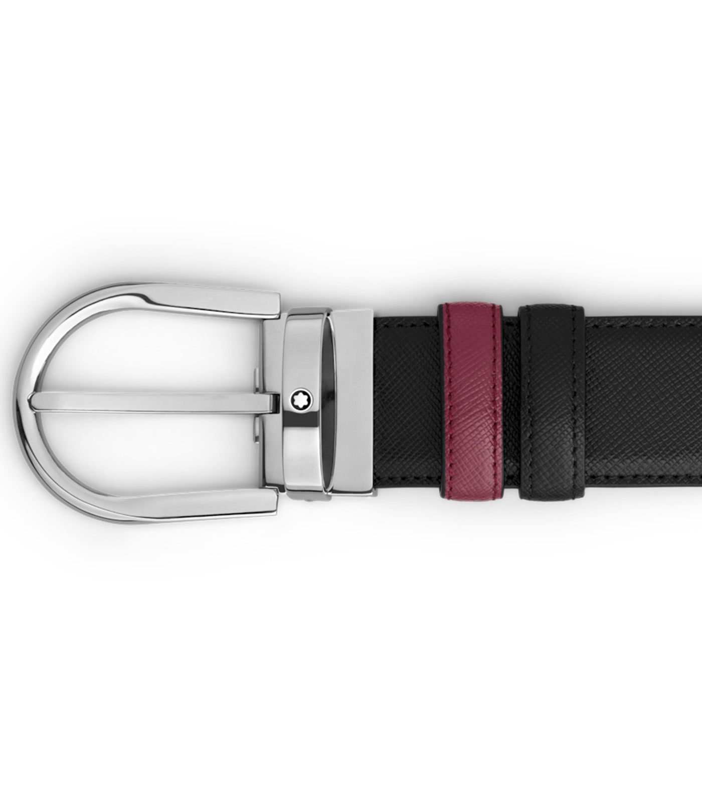 Horseshoe Buckle 35mm Reversible Leather Belt Black/Cassis