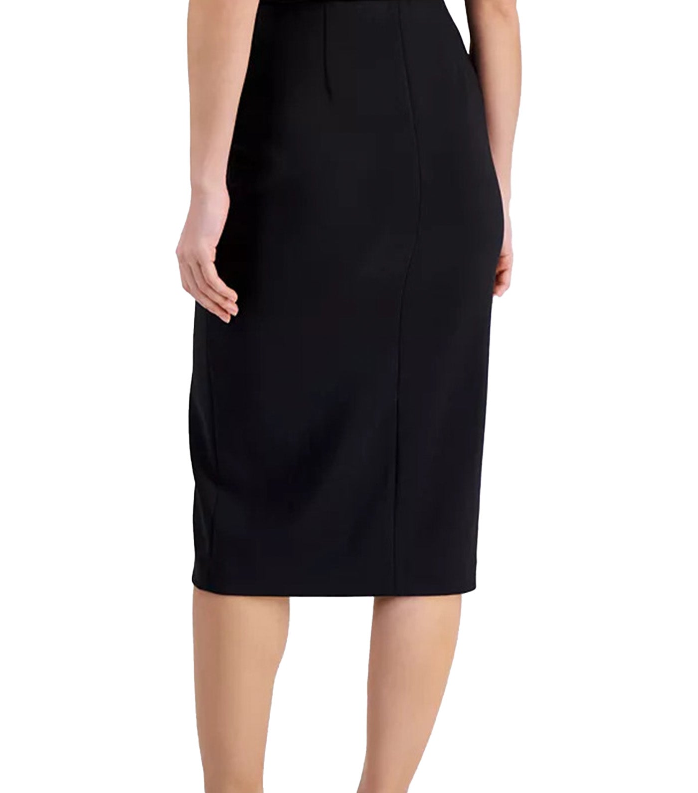 Solid Pull-On Asymmetrical-Slit Midi Skirt