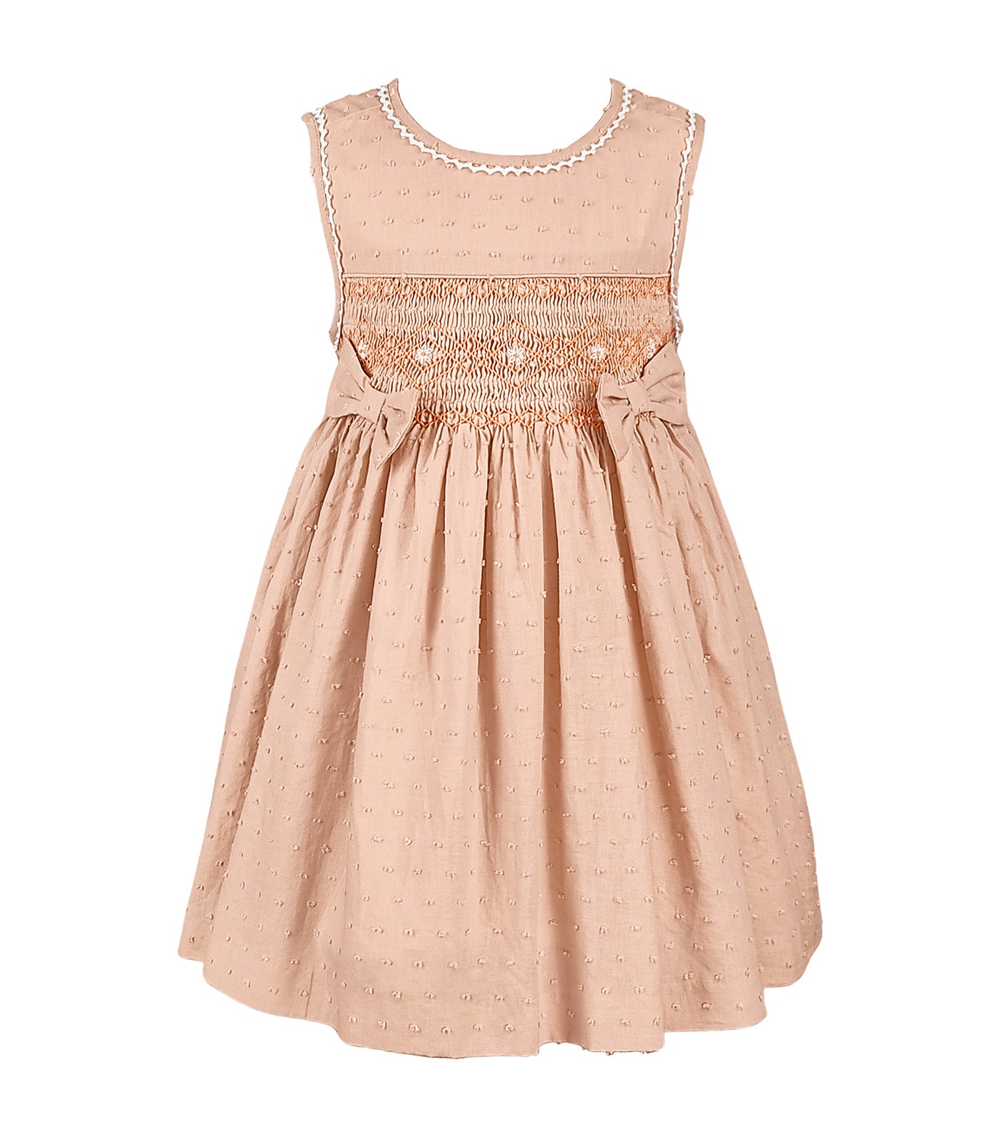 Hallie Girls with Smocking and Bows Dress Peach