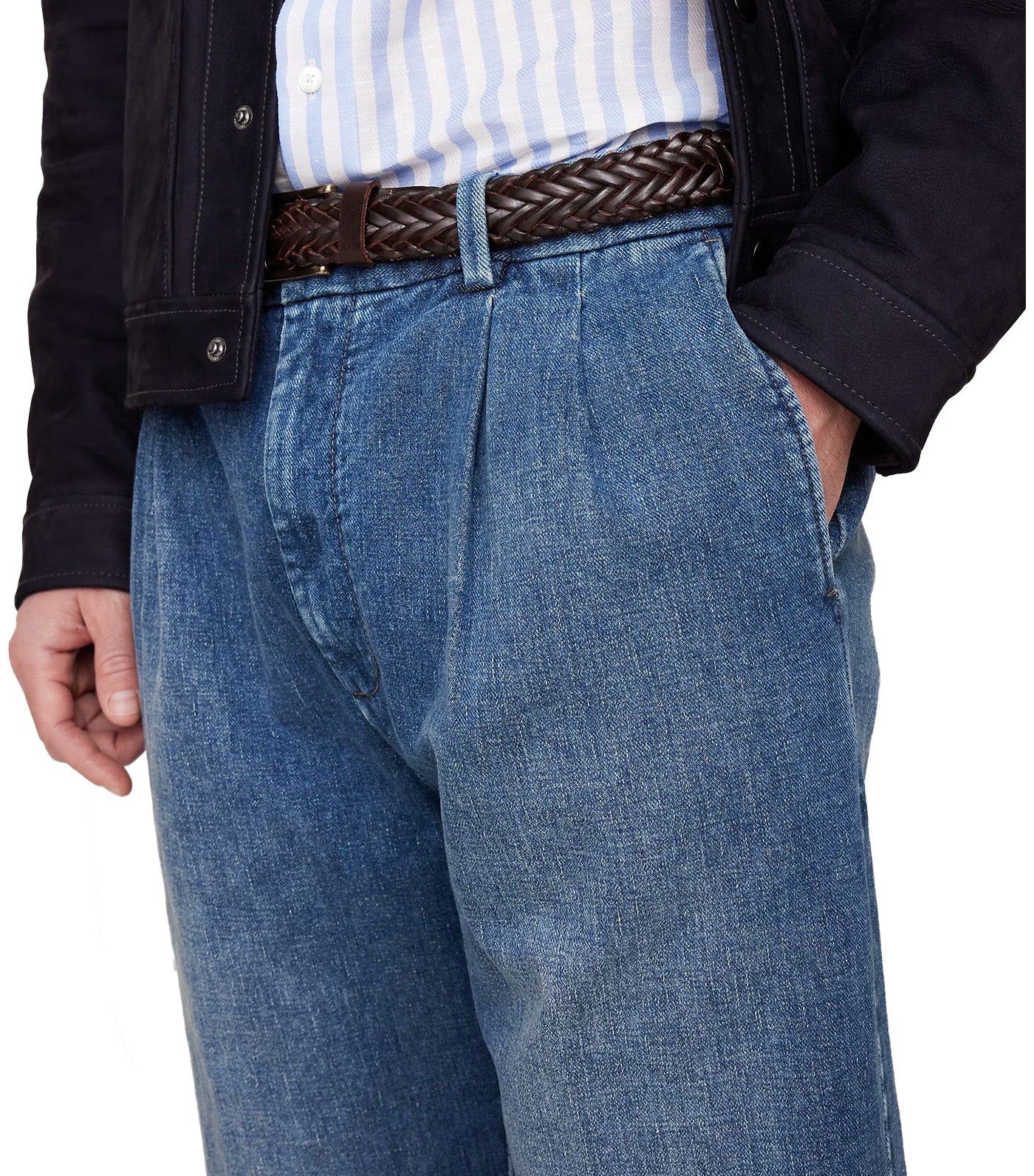 Straight Pleated Cropped Jean Vintage Medium Wash