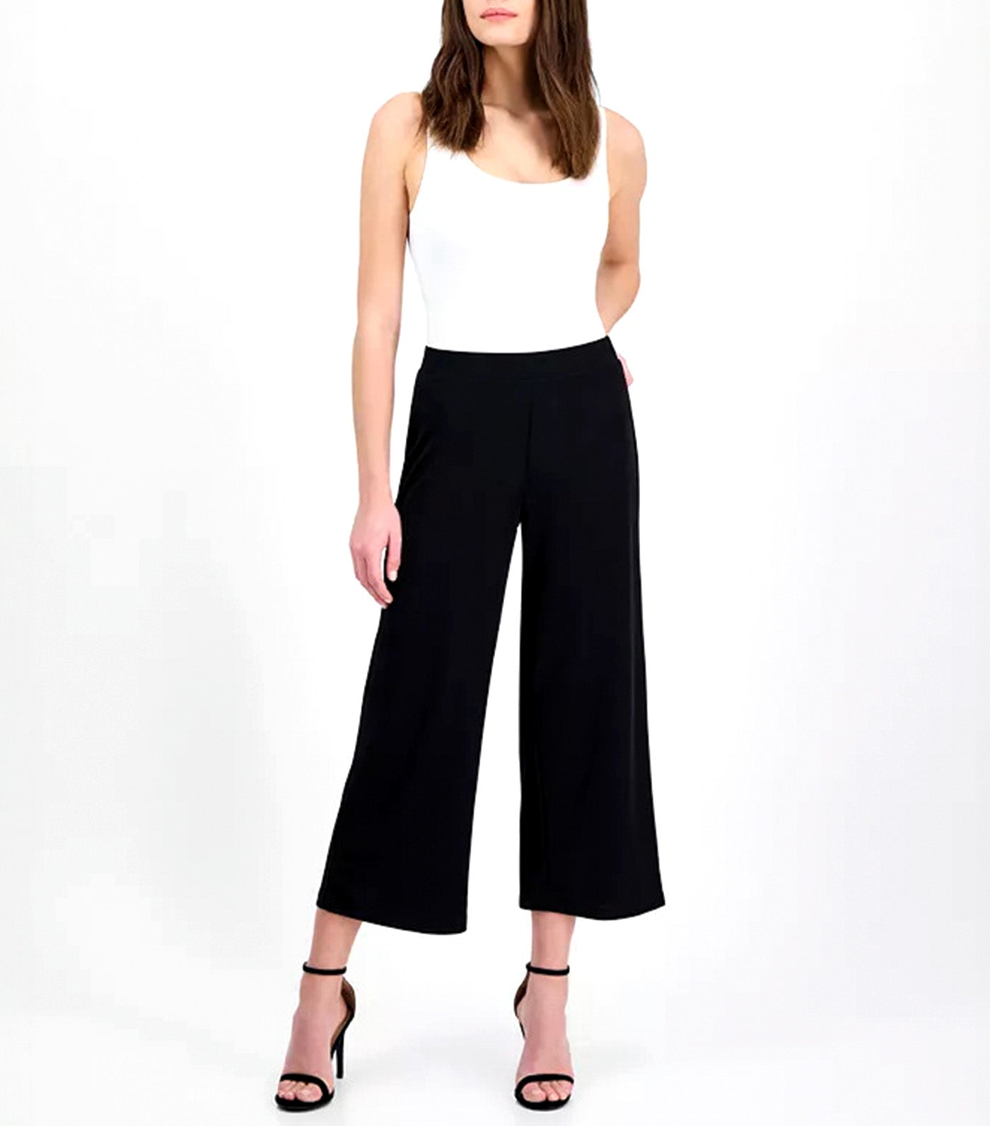 Women's Textured Knit Crepe Pull-On Cropped Palazzo Pants Black