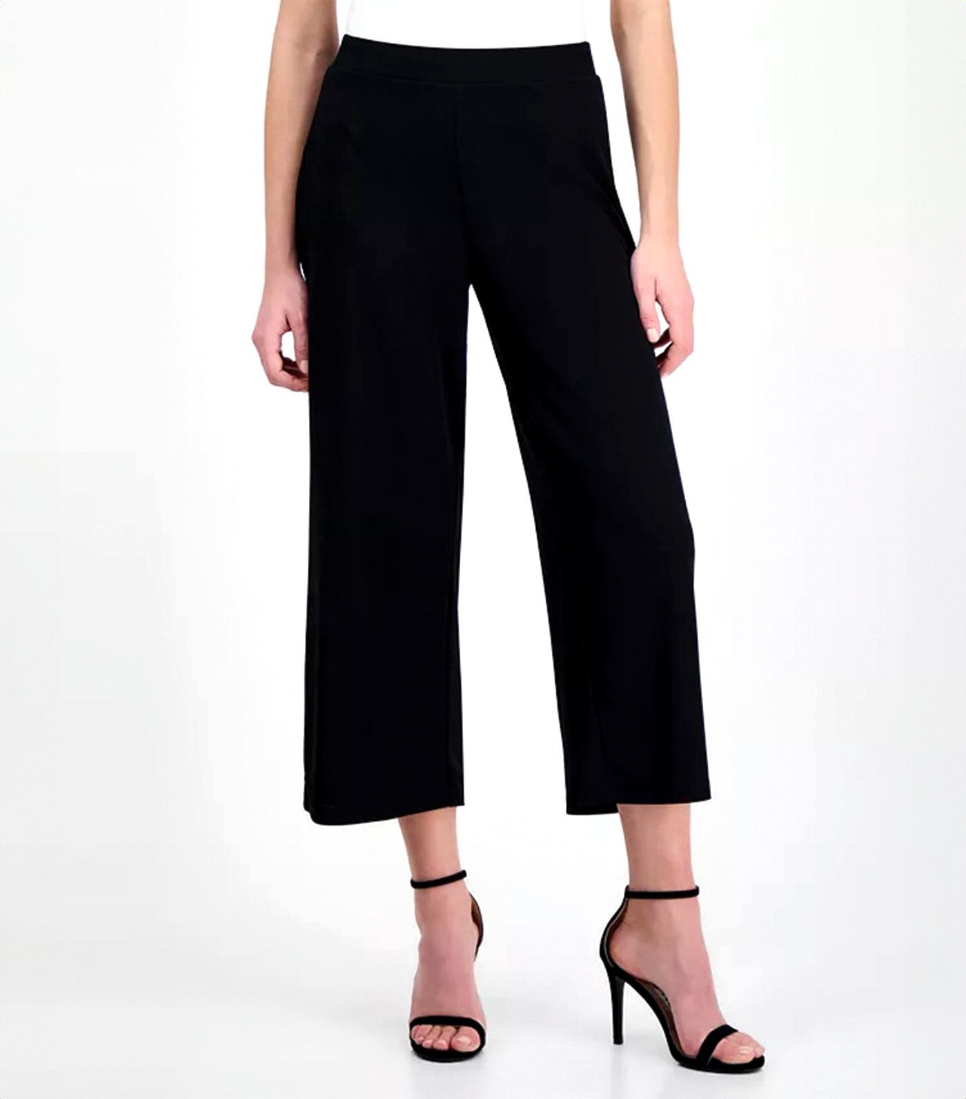 Women's Textured Knit Crepe Pull-On Cropped Palazzo Pants Black