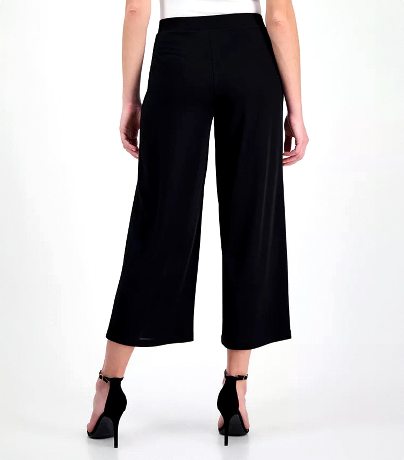 Women's Textured Knit Crepe Pull-On Cropped Palazzo Pants Black