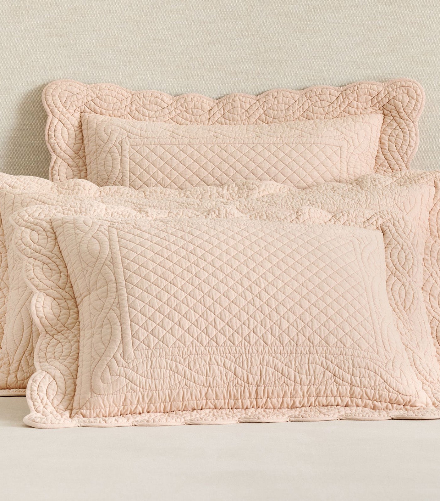 Heirloom Scallop Quilted Sham Blush