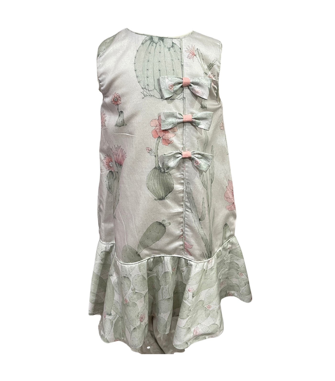 Iya Cotton A-Line Dress with Bows Cactus