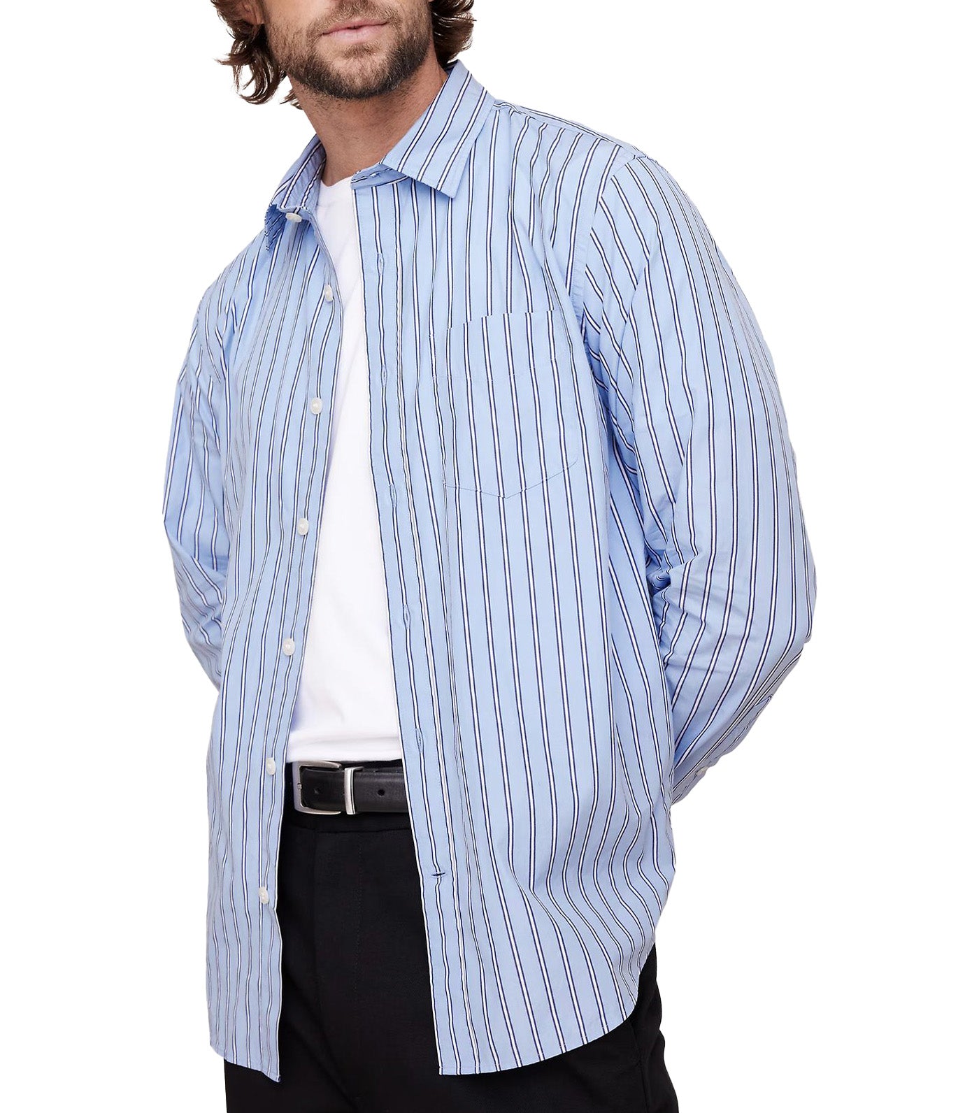 Washed Cotton Poplin Shirt Blue Stripe