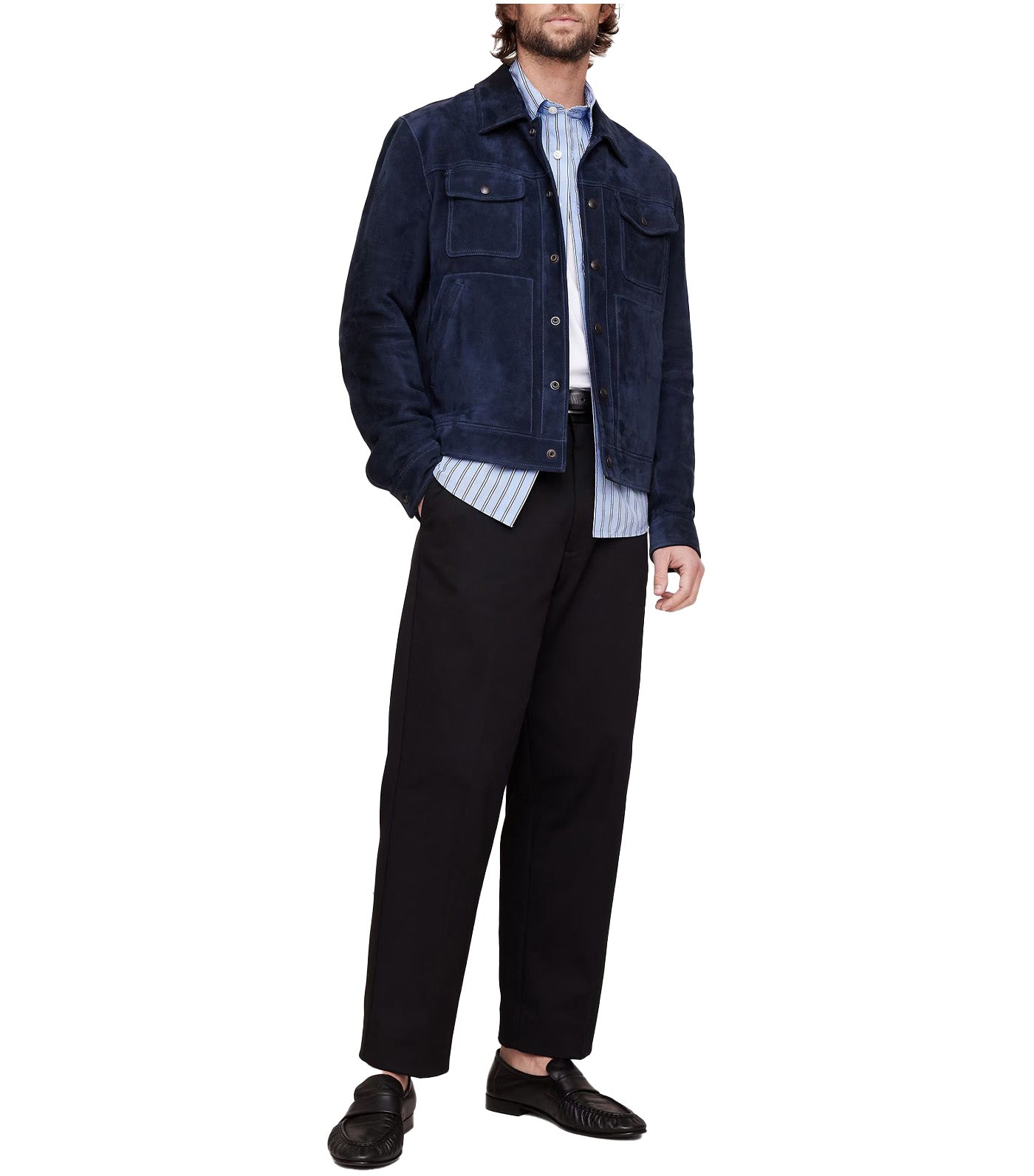 Washed Cotton Poplin Shirt Blue Stripe