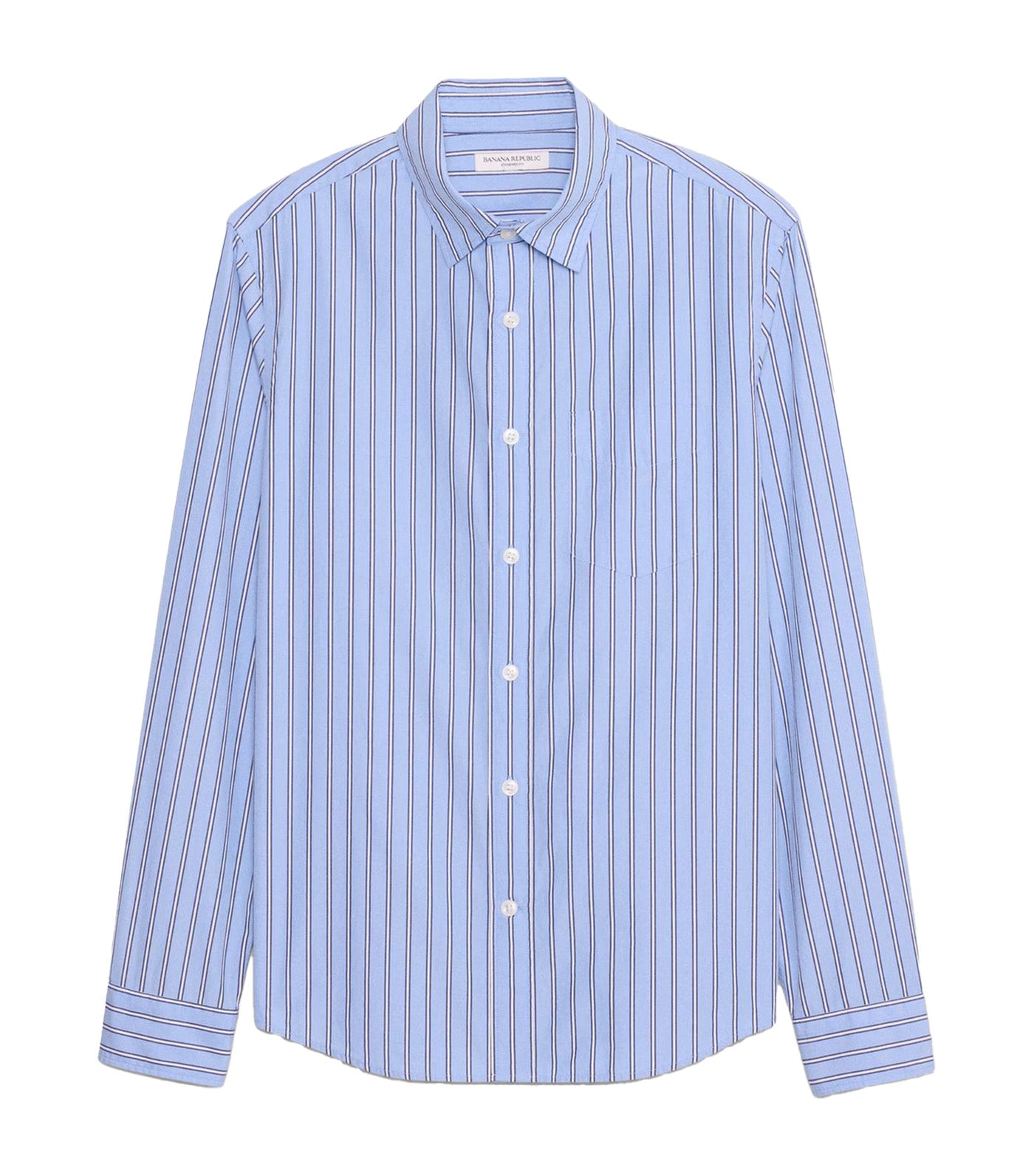 Washed Cotton Poplin Shirt Blue Stripe