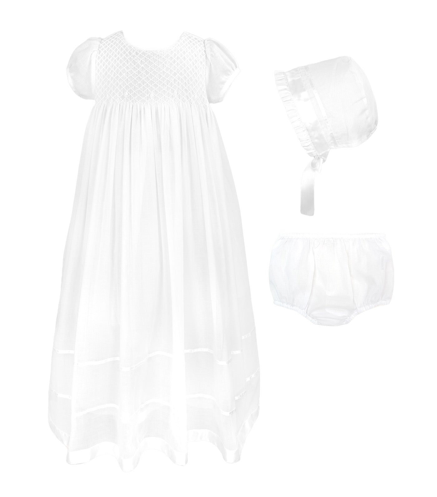 Celine Baby Girls Long Gown Smocked Christening Set