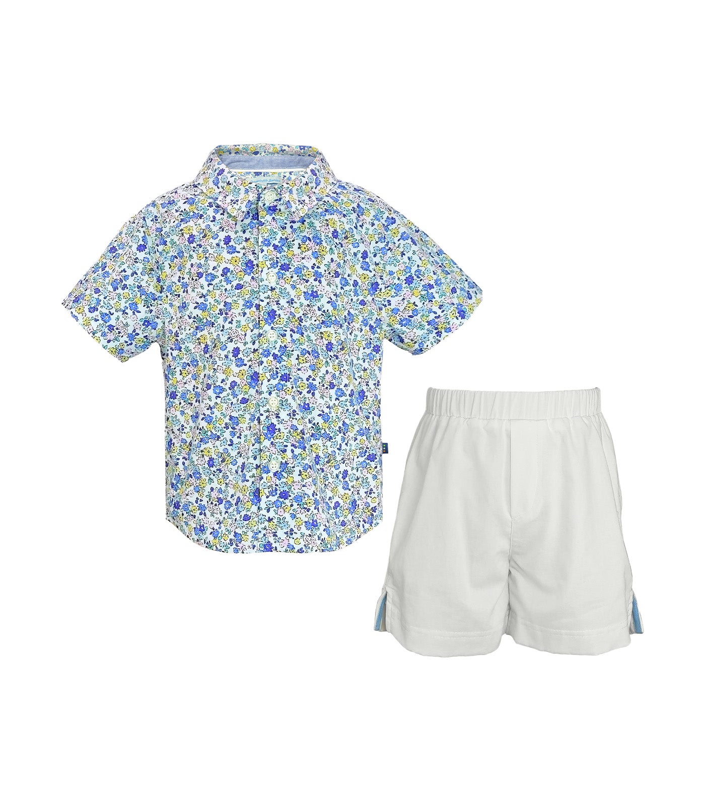 Donnie Baby Boy Printed Polo and Shorts Set Blue