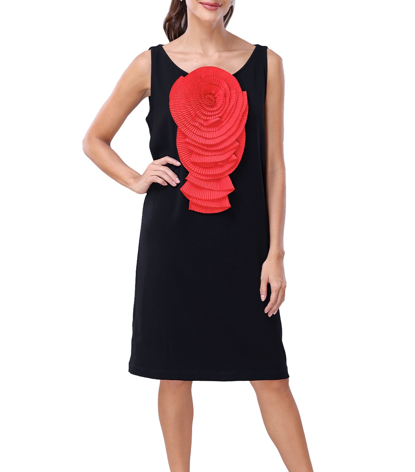 Edrea Sleeveless Dress with Patch Black and Red