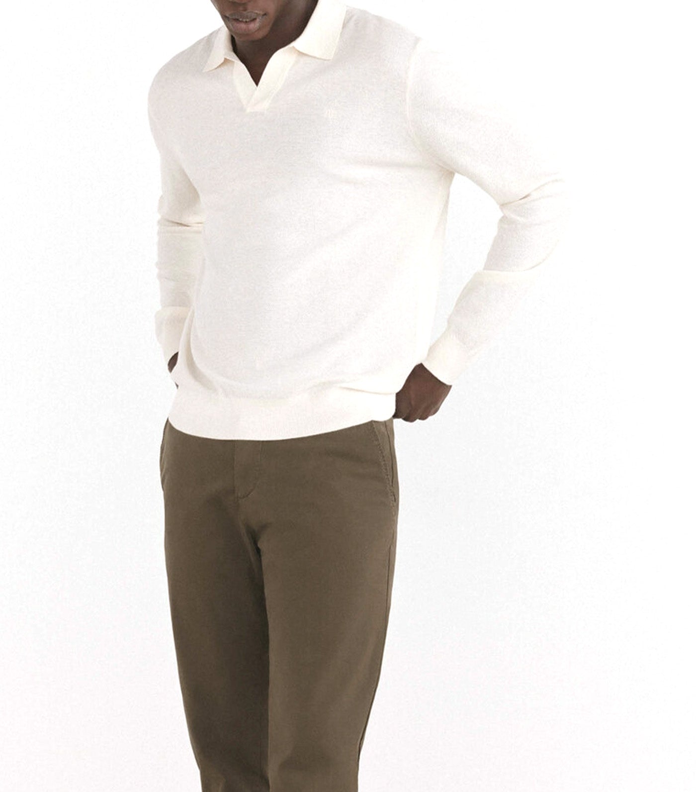Plain Long Sleeve Polo Jersey Beige