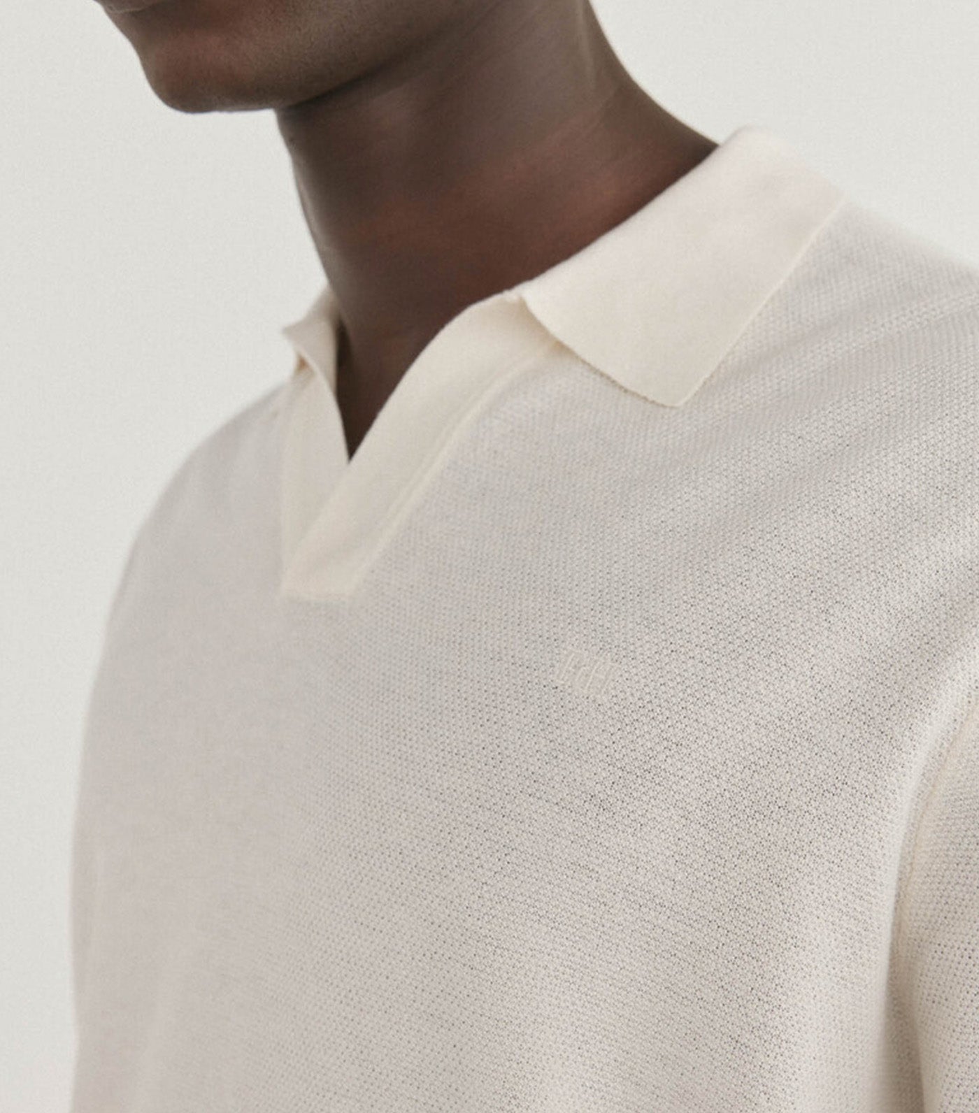 Plain Long Sleeve Polo Jersey Beige