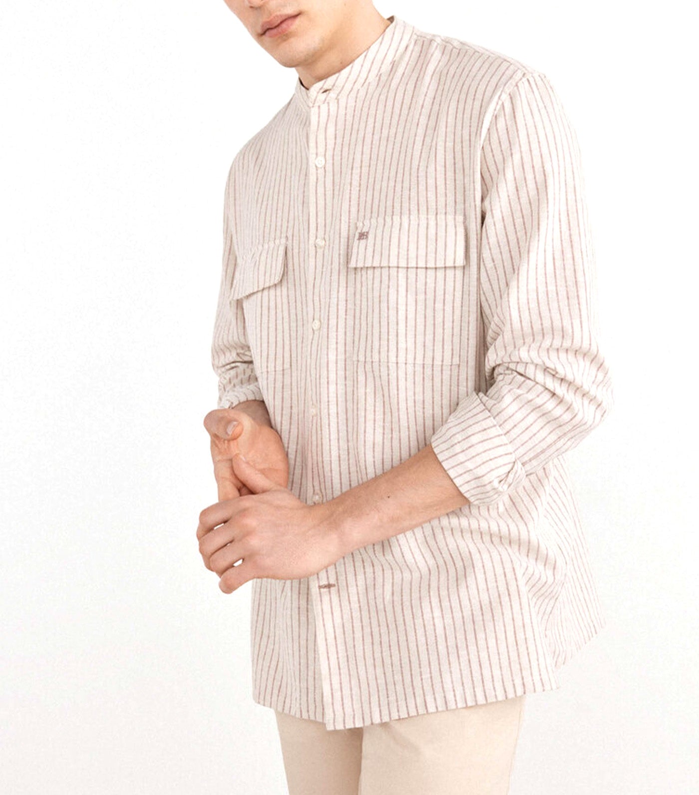 Striped Cotton Linen Shirt Beige