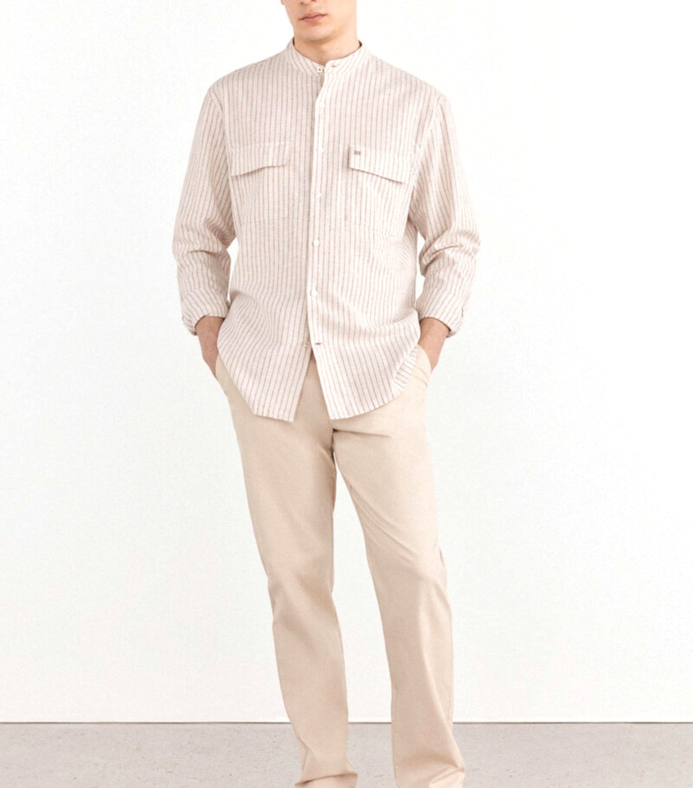 Striped Cotton Linen Shirt Beige