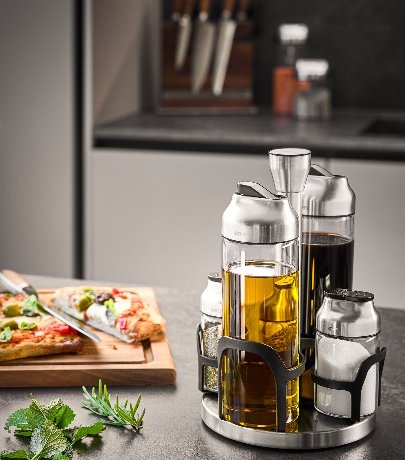 Kippo Vinegar - Oil and Spice Cruet Stand, 5pc Set