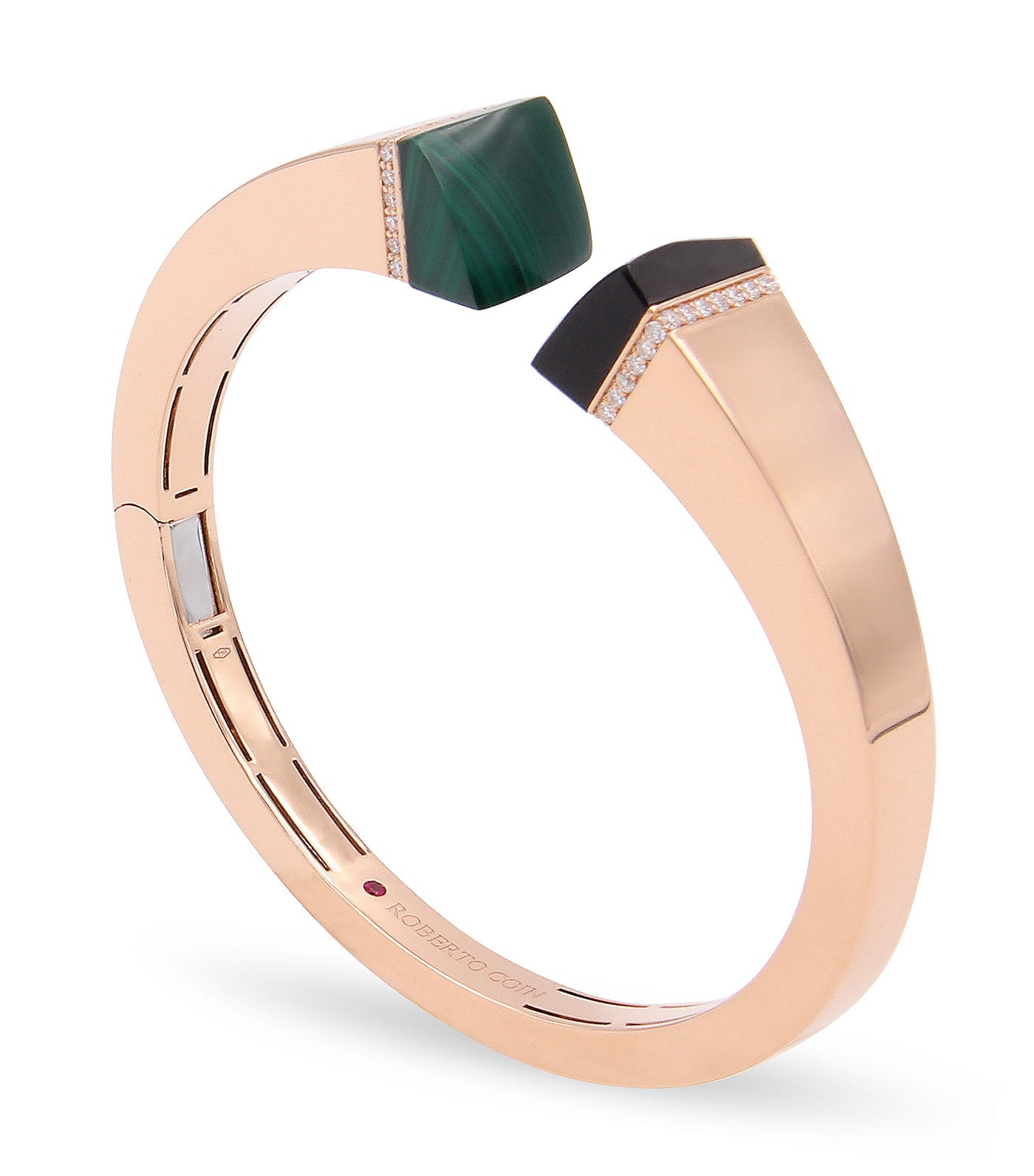 Sauvage Prive Bangle with Diamonds Black Jade and Malachite Rose Gold