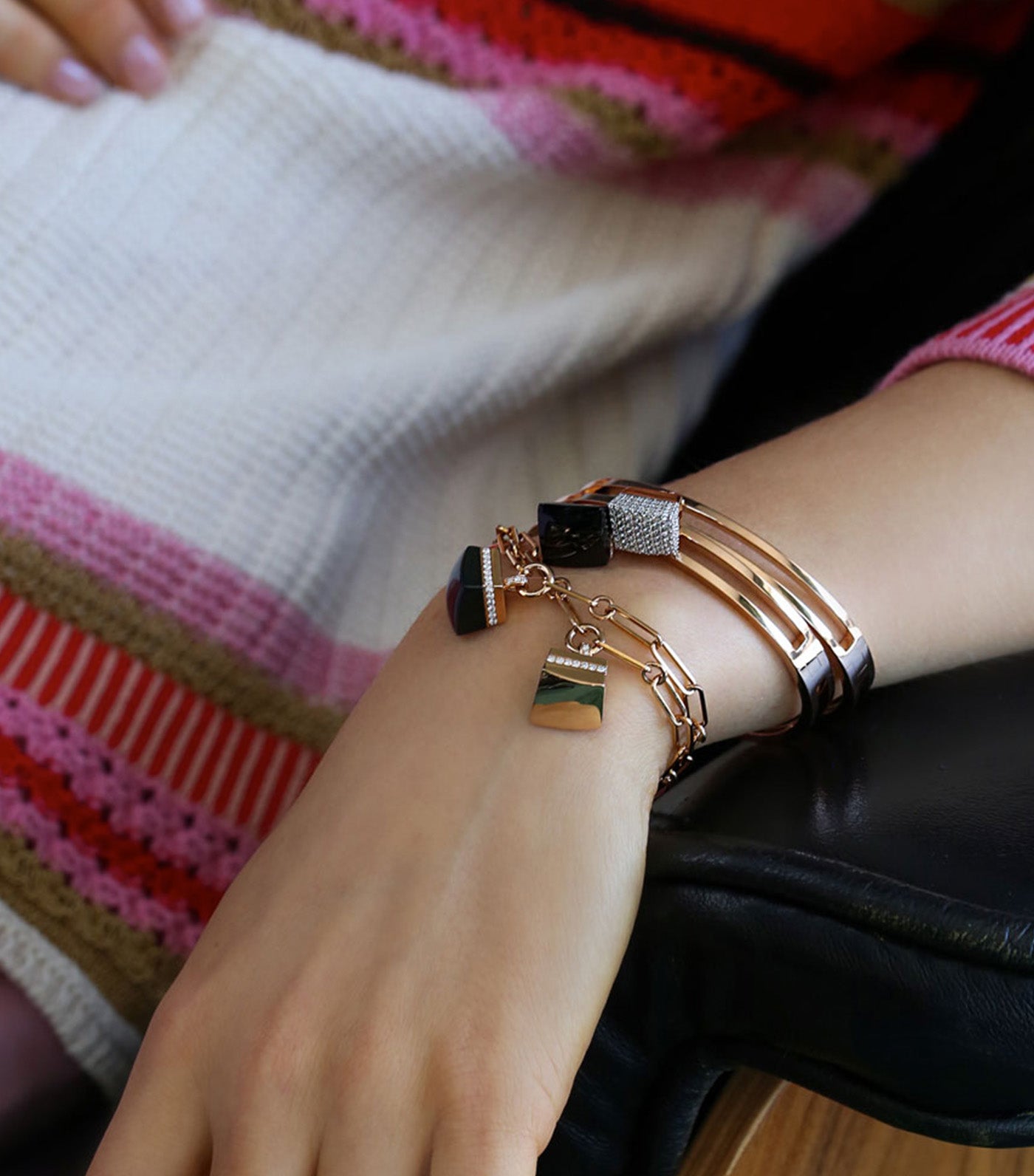 Sauvage Prive Bracelet with Diamonds and Black Jade Rose Gold