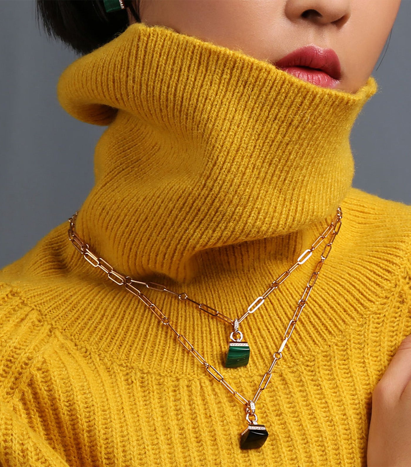 Sauvage Prive Necklace with Diamonds and Malachite Rose Gold