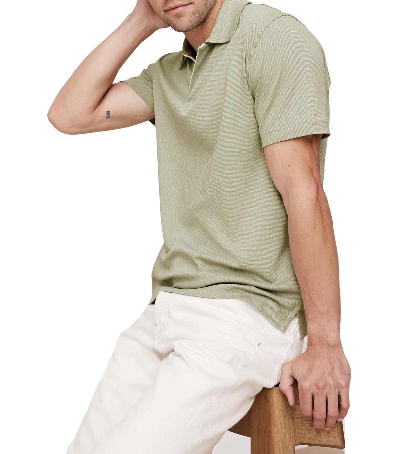 Slim Luxury-Touch Stripe Polo Green Sprig Micro Stripe