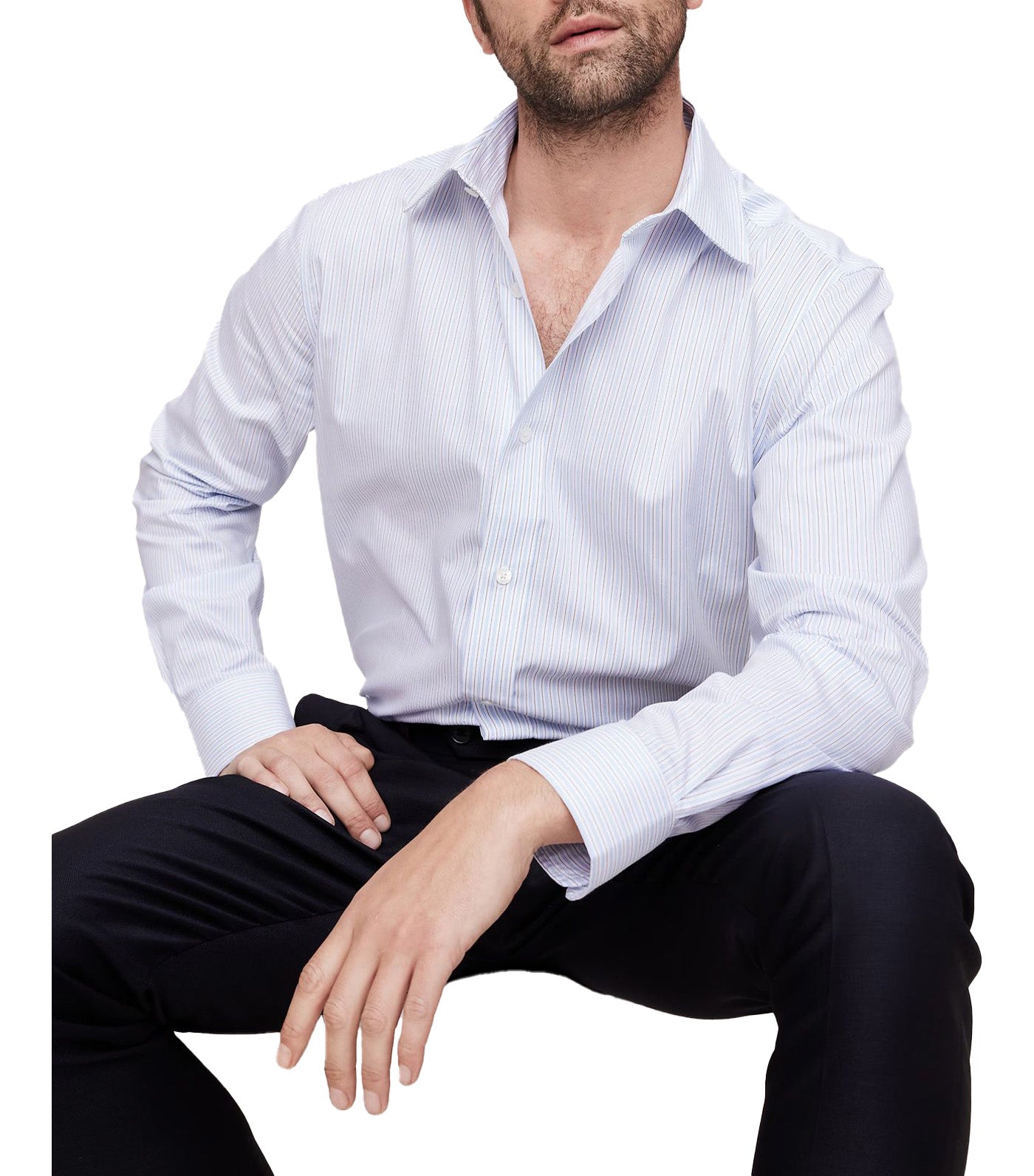 Dress Shirt White and Light Blue Stripe