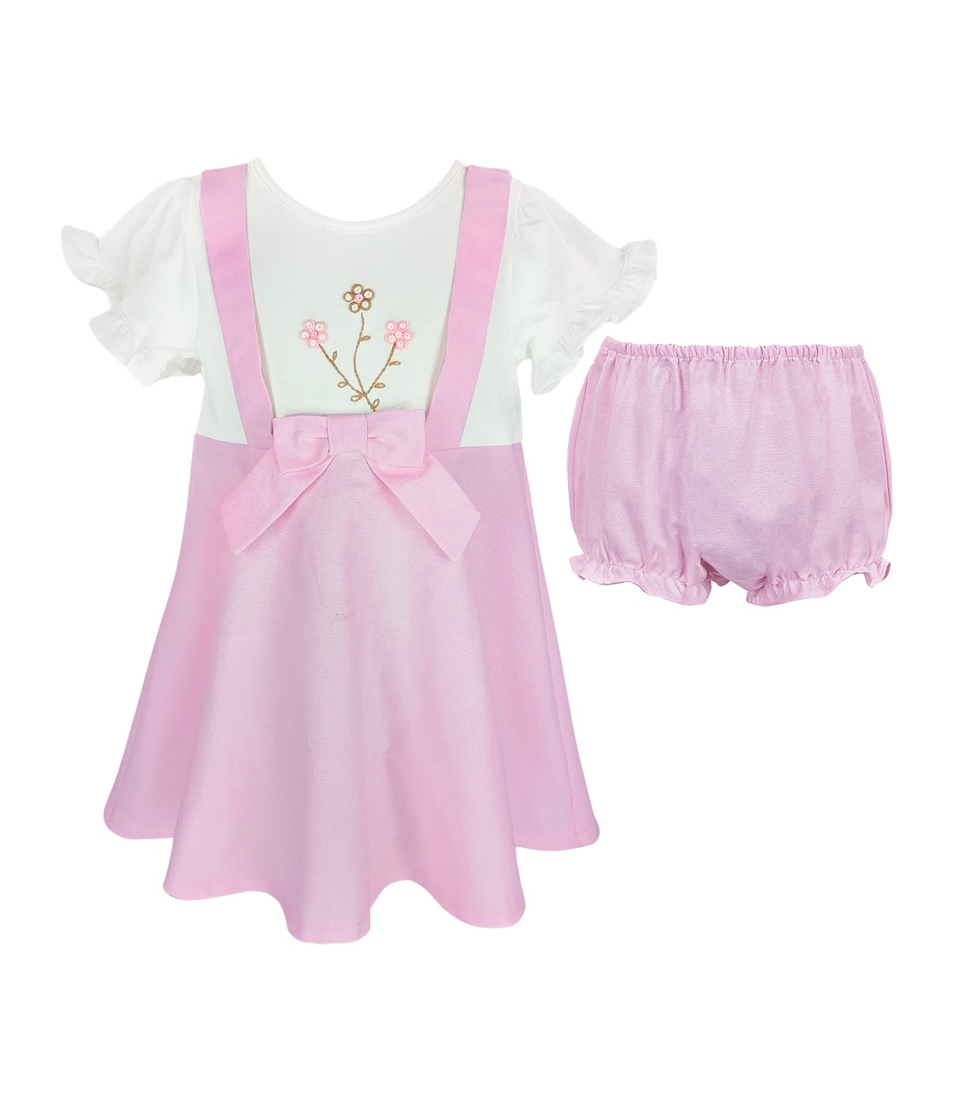 Jeanne Baby Girls Embroidered Jumper Dress with Diaper Cover