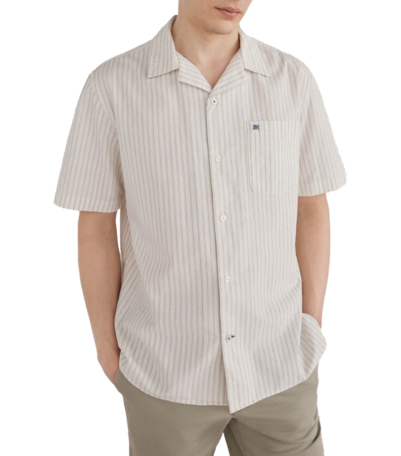 Short Sleeve Striped Shirt Beige