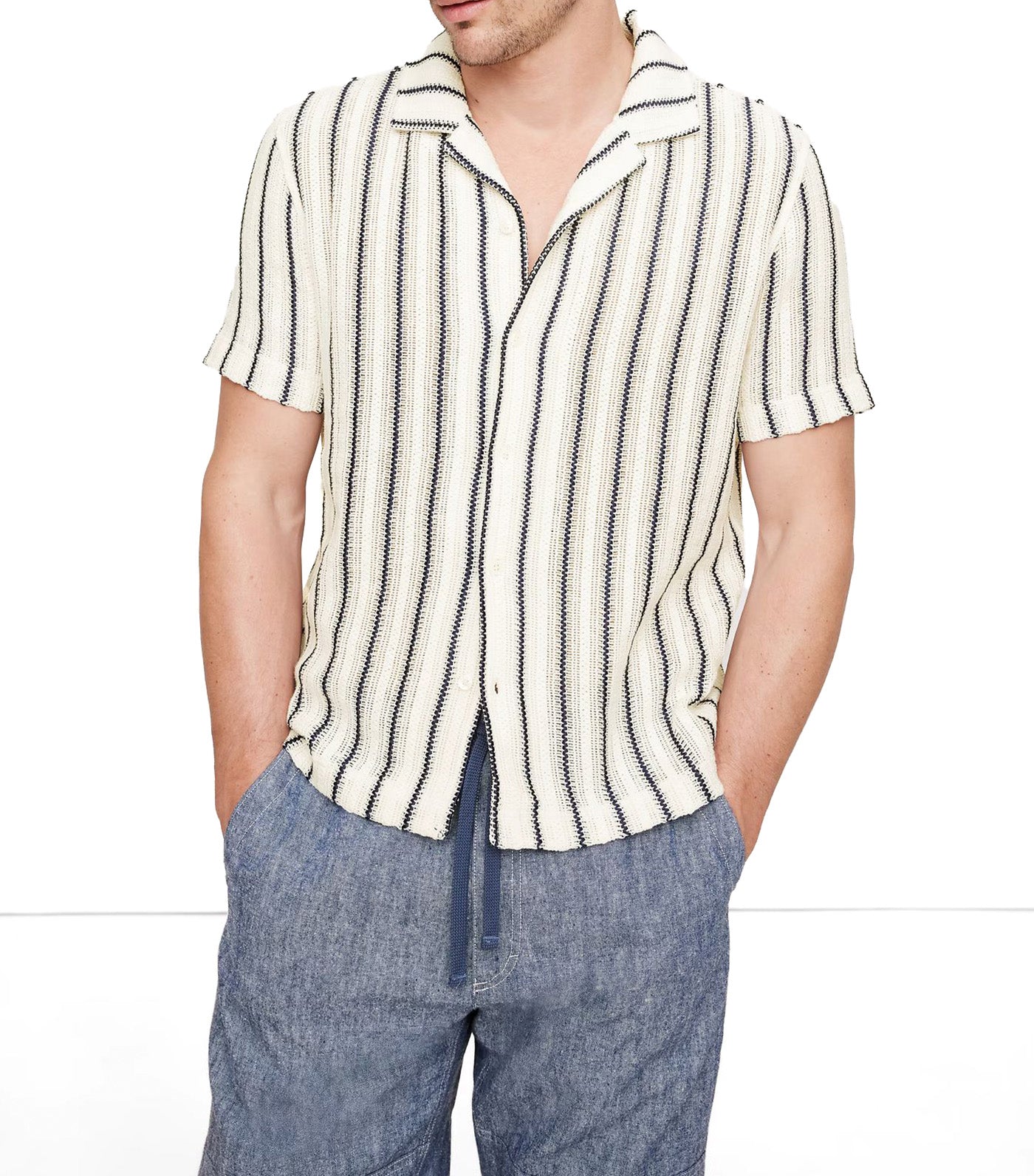 Jacquard Stripe Resort Shirt Cream White