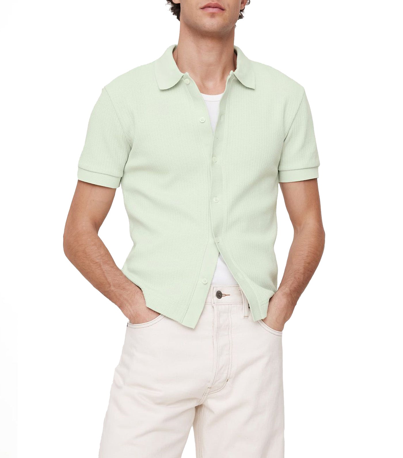 Ribbed Button-Down Shirt Mint Green