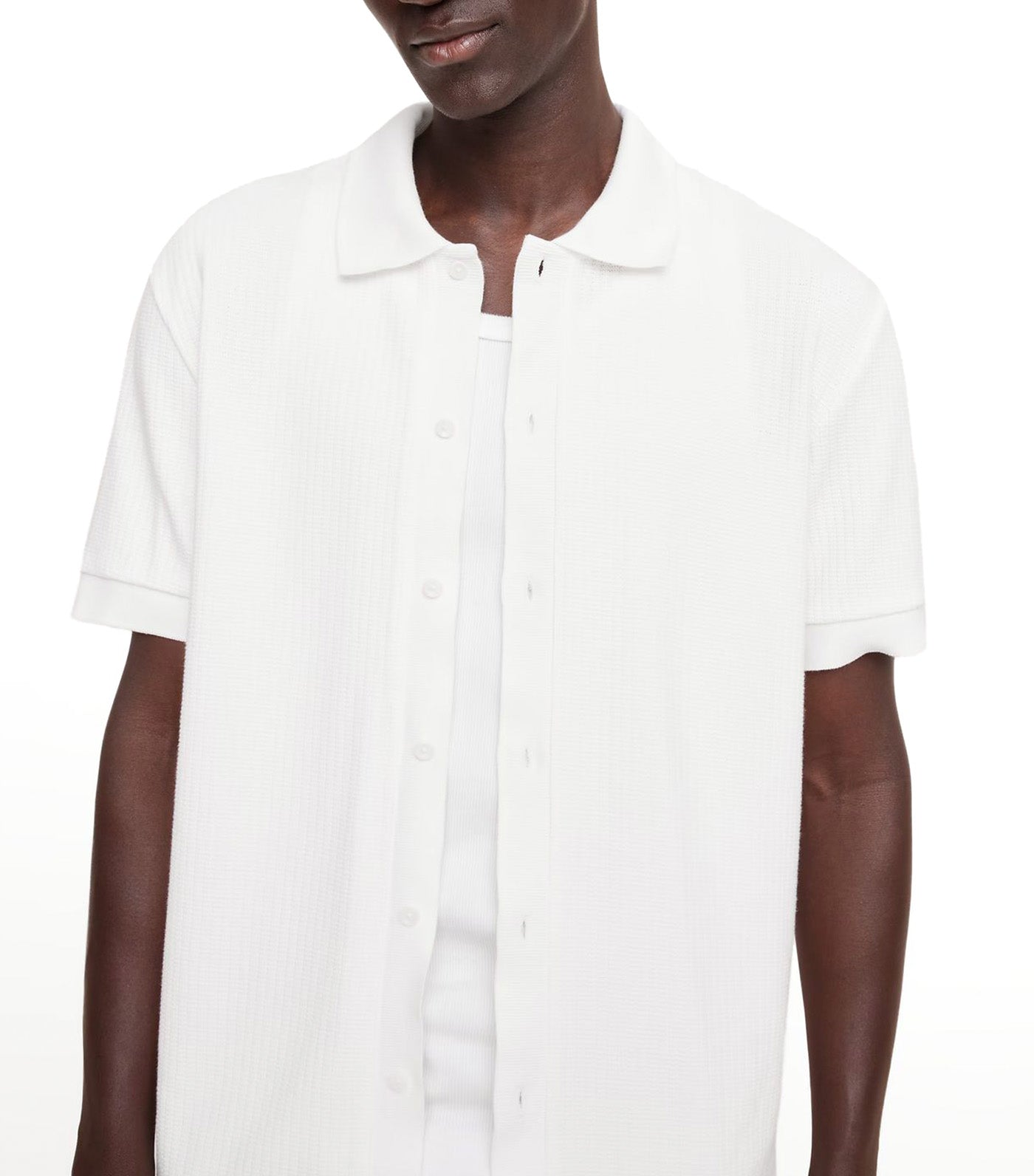 Ribbed Button-Down Shirt White