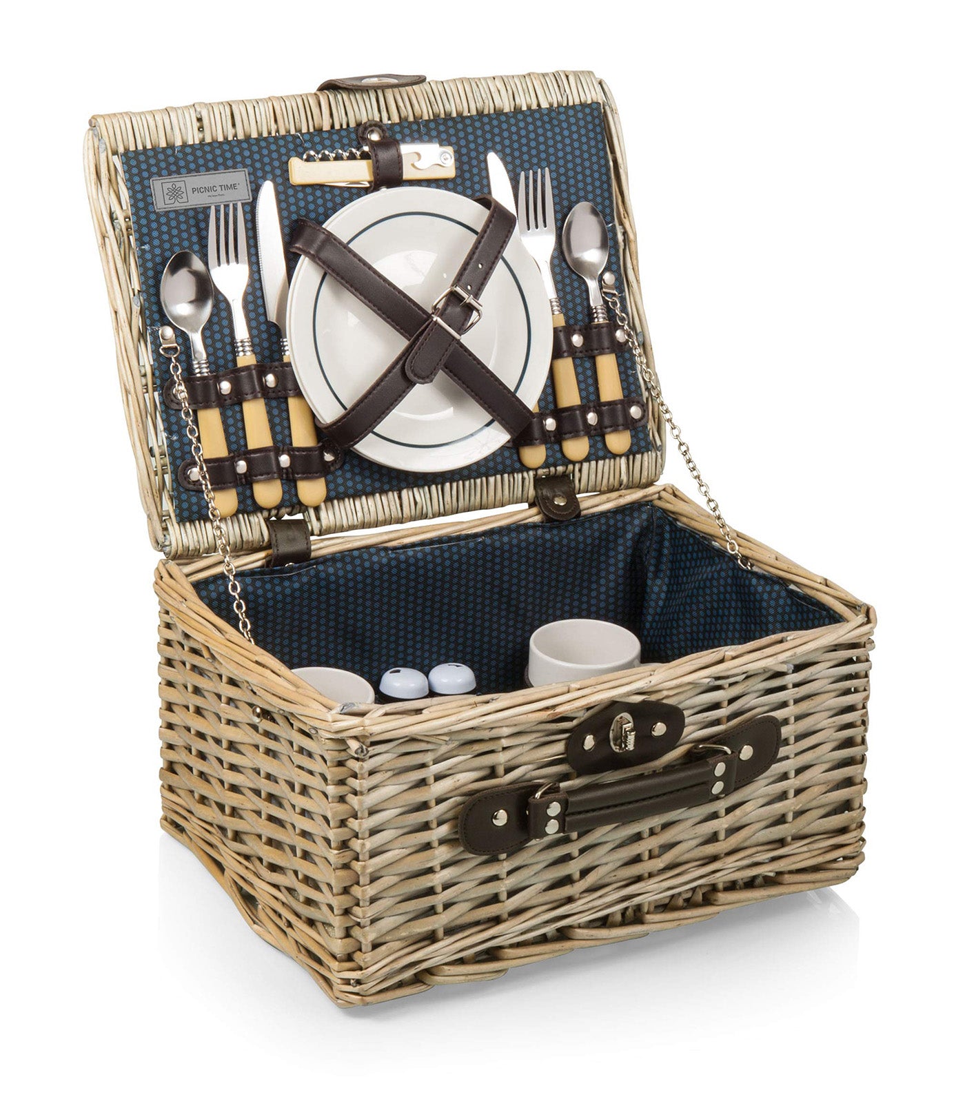 Catalina Picnic Basket Navy Blue with Beige Pattern