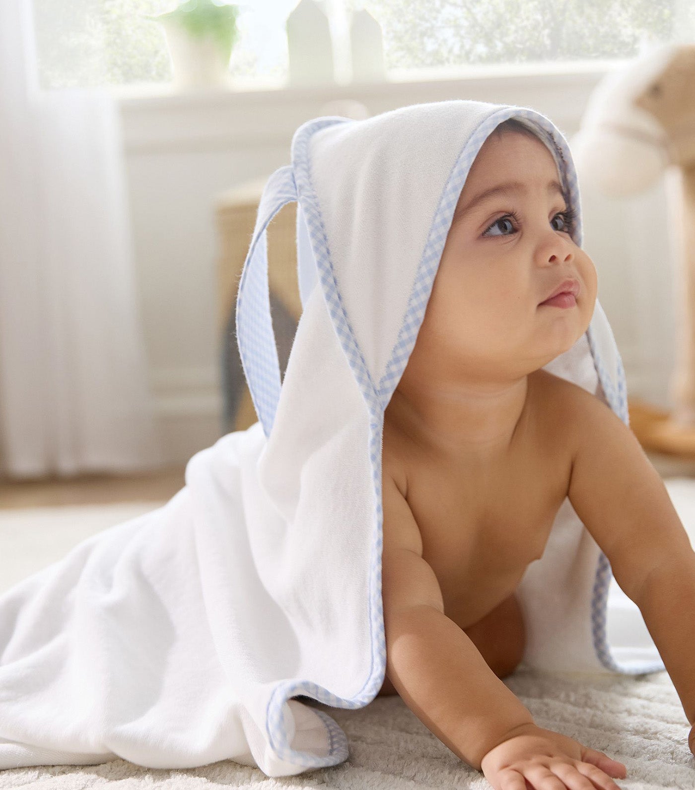 Gingham Critter Baby Hooded Towel