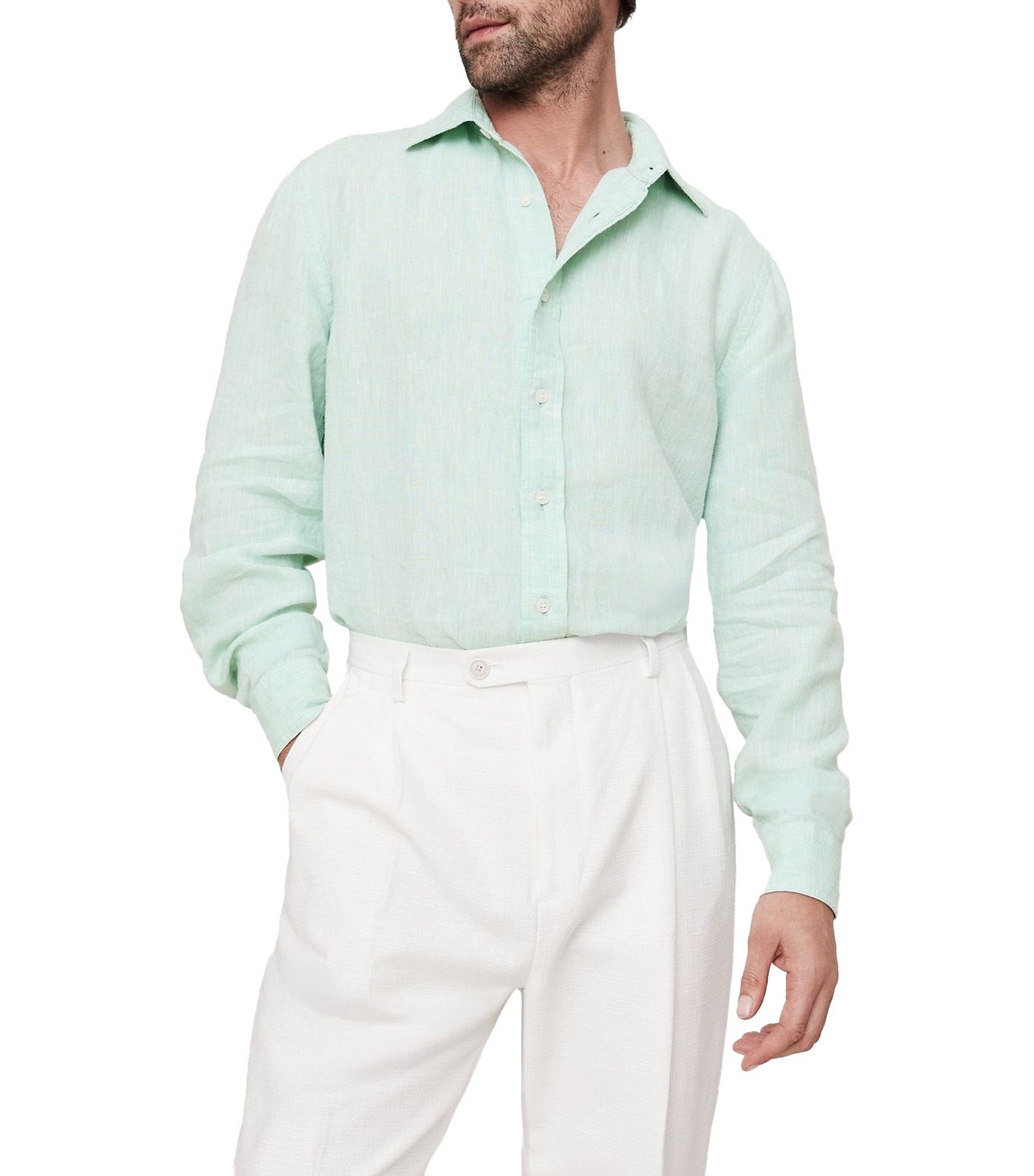Standard-Fit Linen Shirt Mint Green