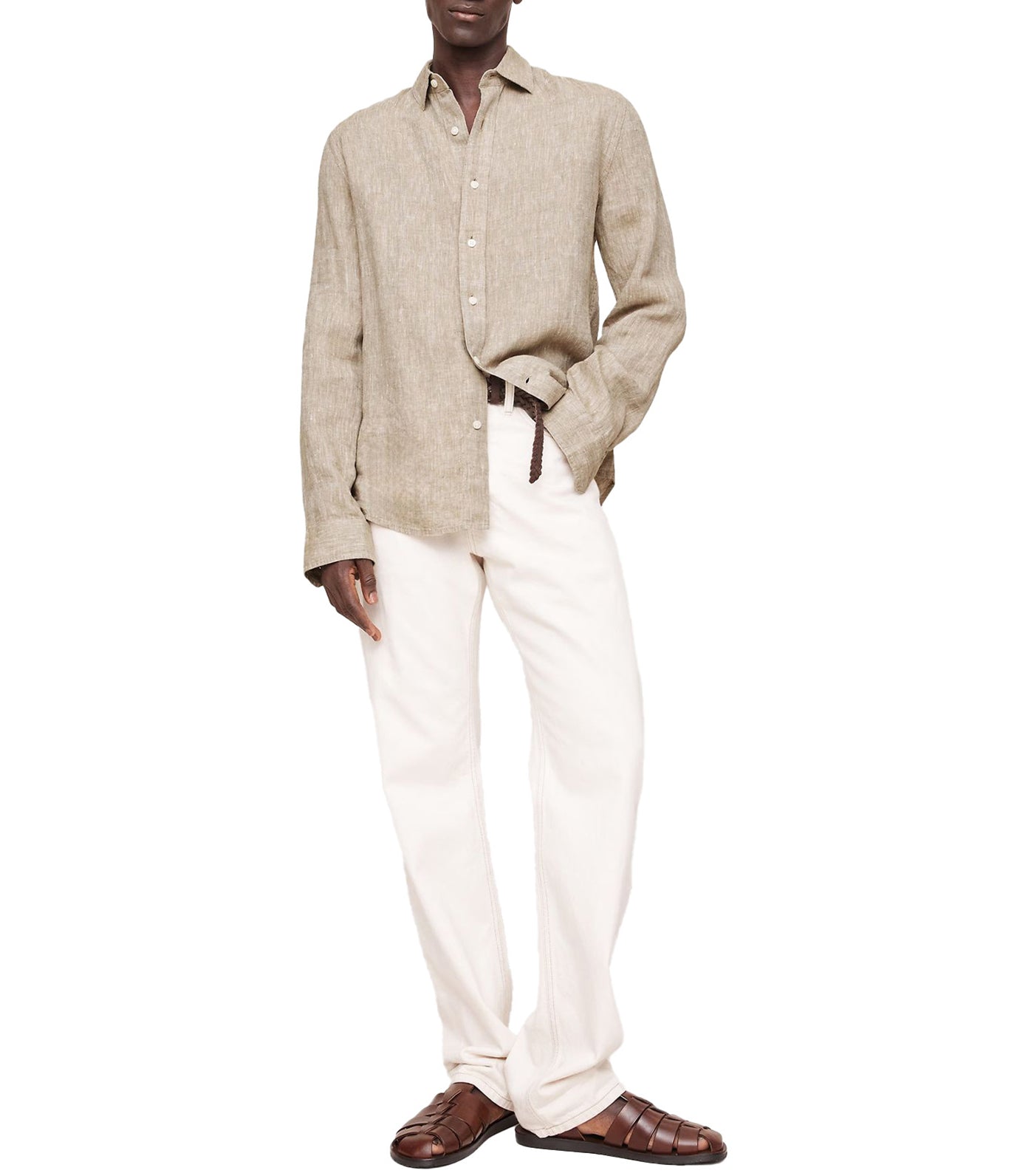 Standard-Fit Linen Shirt Khaki Beige