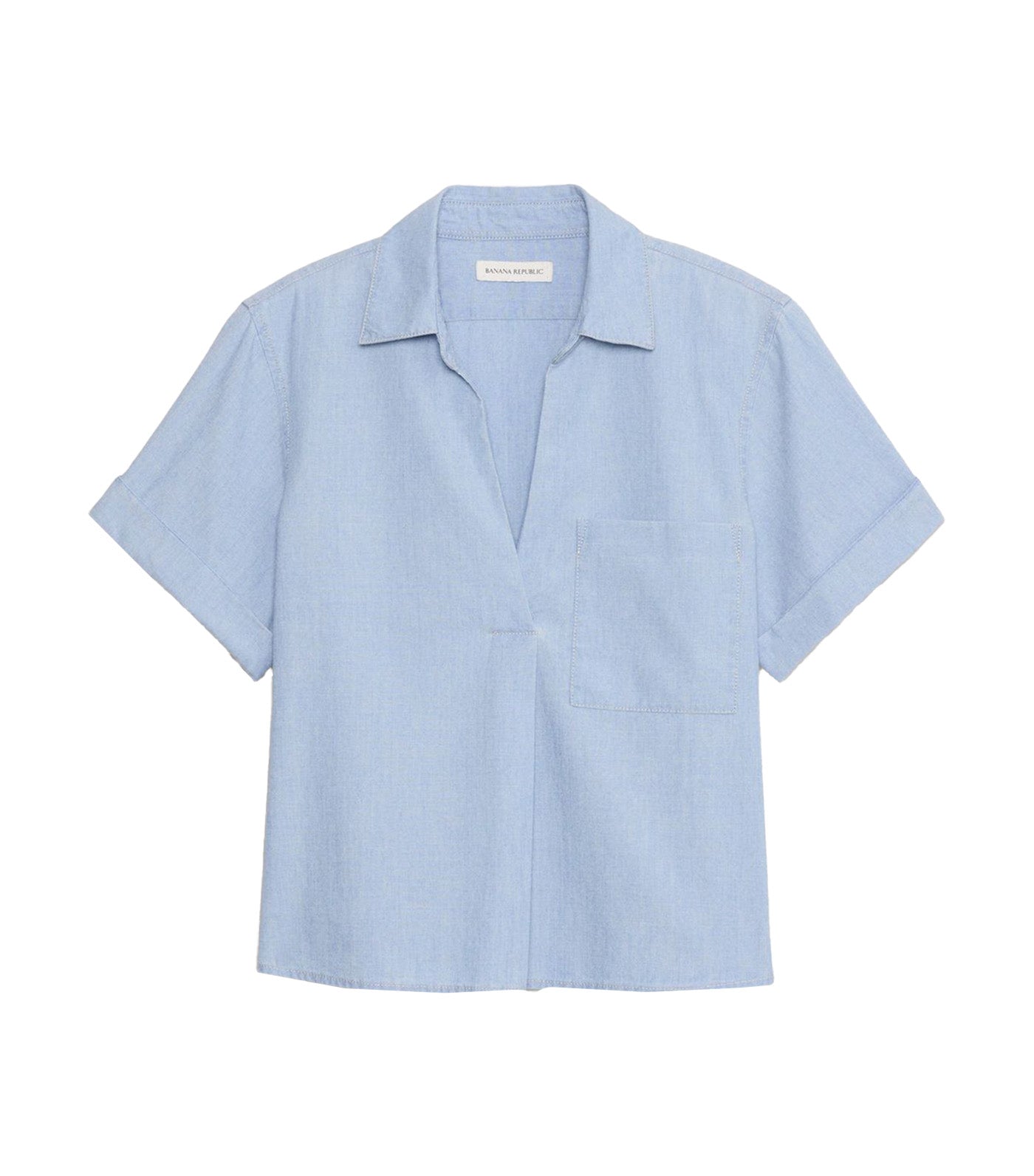 Chambray Cropped Popover Shirt Light Wash