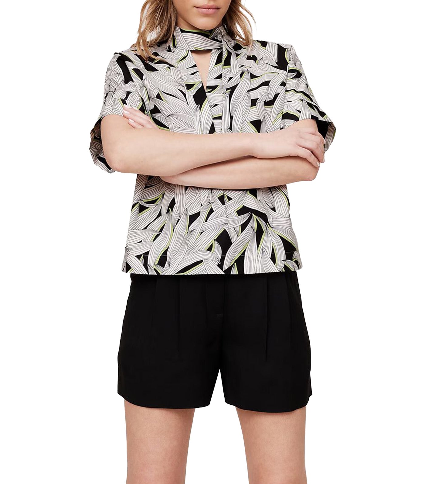 Cotton Poplin Popover Tie-Neck Top Multi