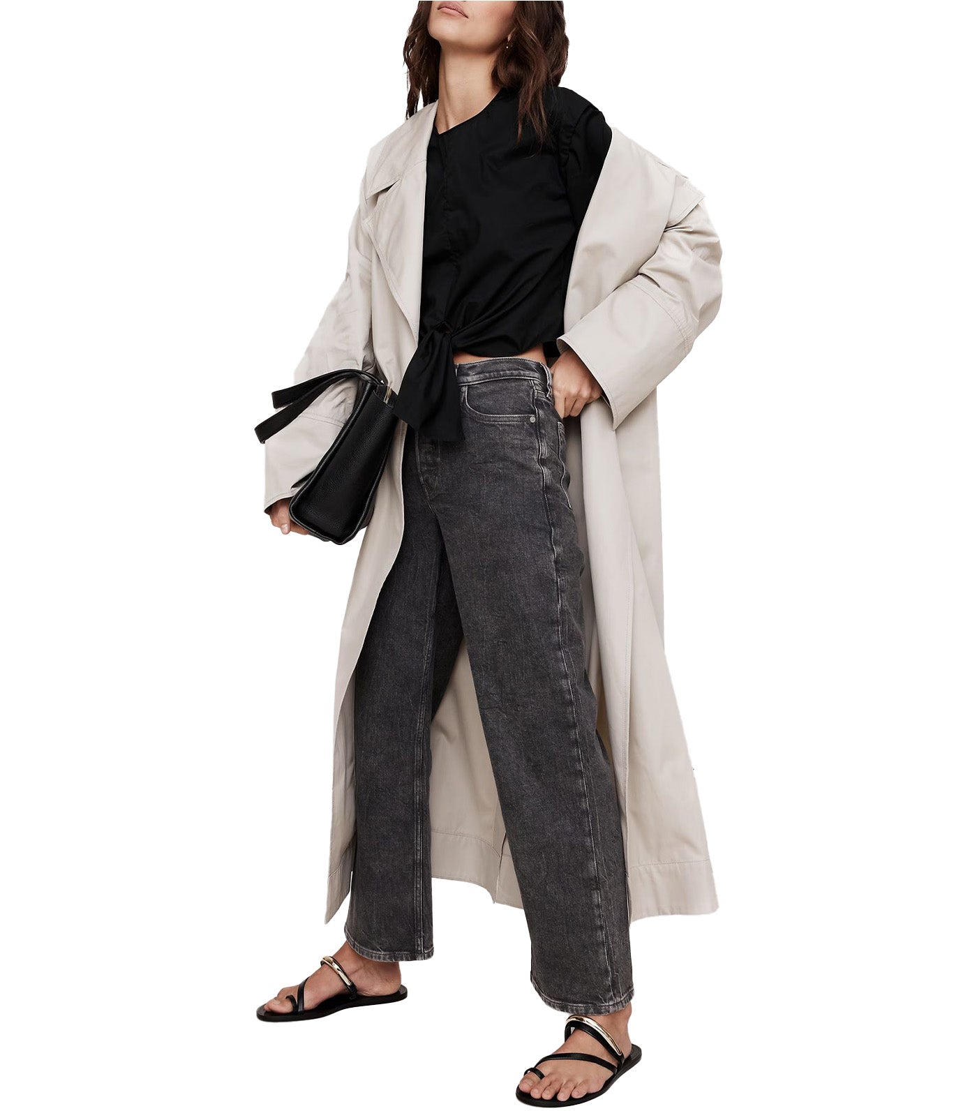 Cotton Poplin Tie-Front Top Black