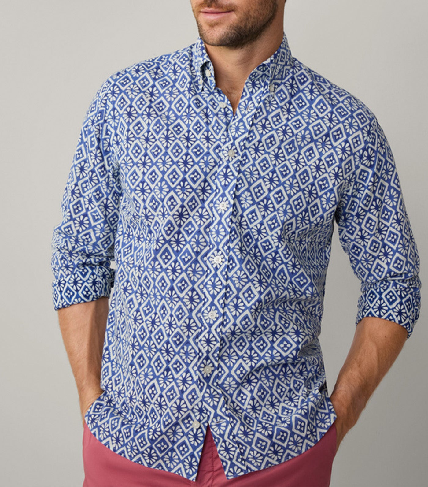 Classic Fit Batik Print Shirt Blue