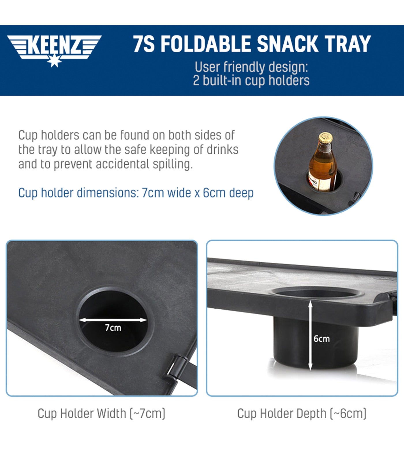 7S Foldable Snack Tray Black
