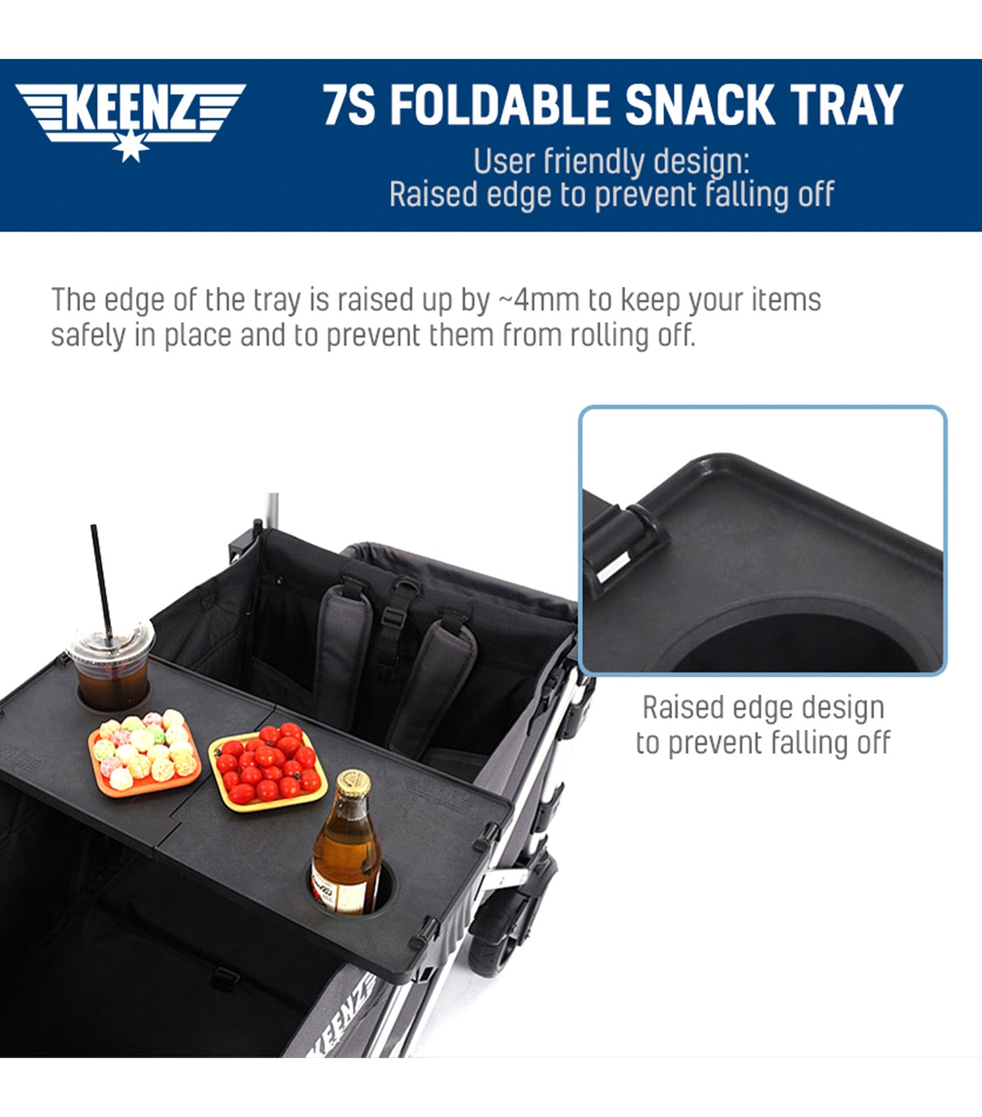 7S Foldable Snack Tray Black