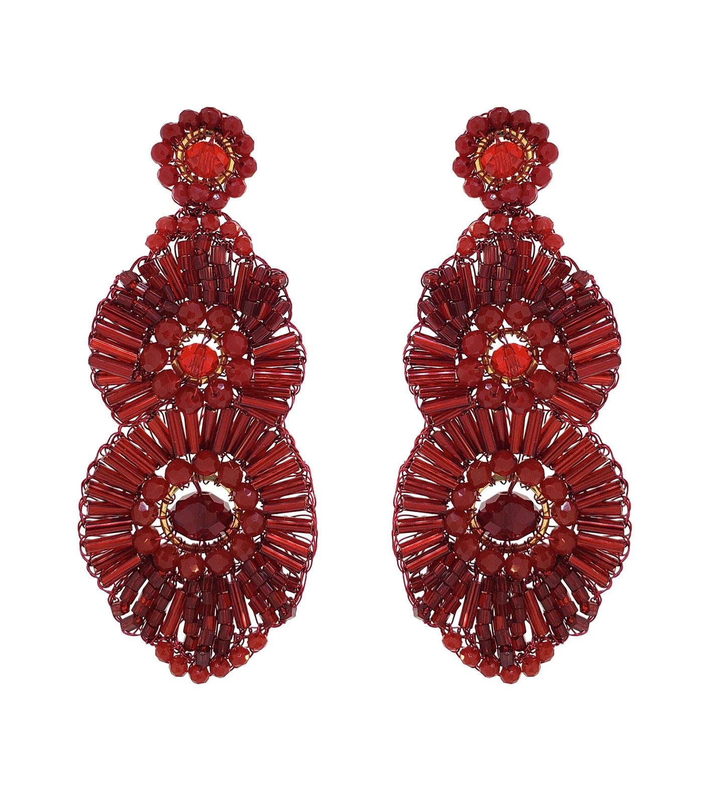 Mix Bishop Cascade Handmade Crochet Earrings Cherry Red
