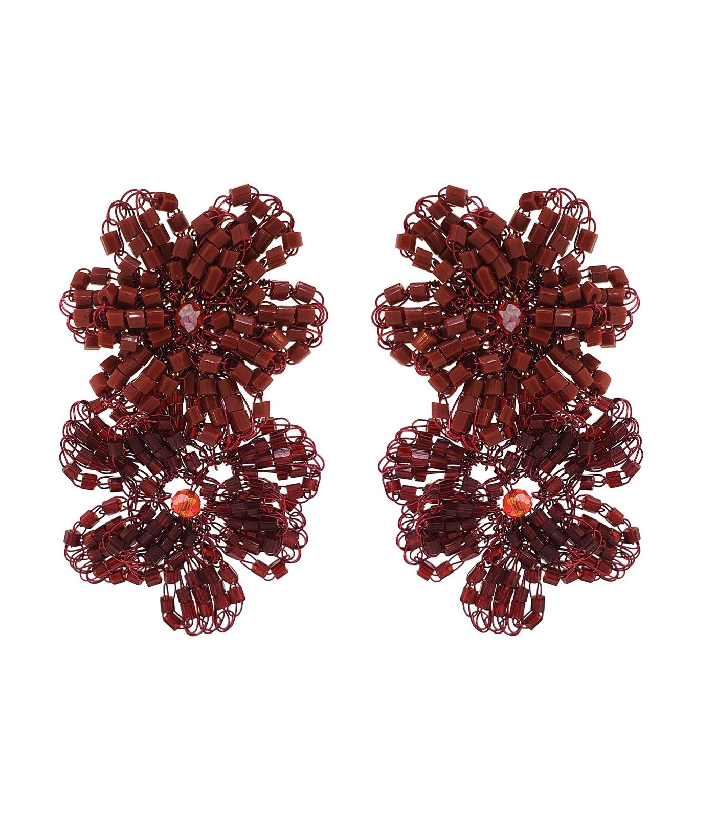 Mix Flora Duo Handmade Crochet Earrings Cherry Red