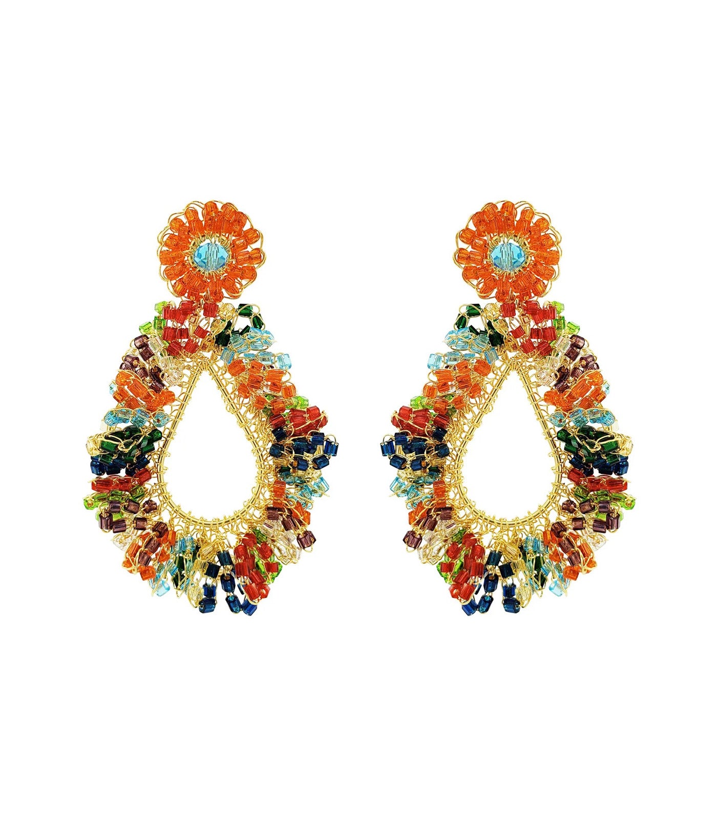 Fiona Handmade Crochet Earrings Multicolor and Gold