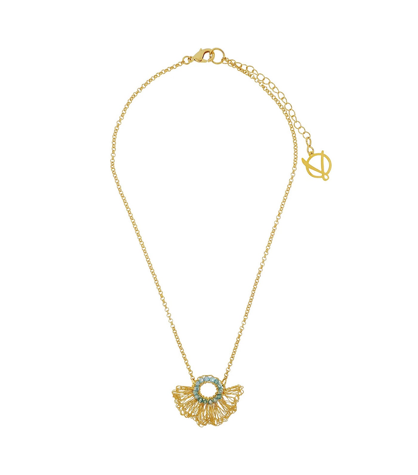 Gaia Handmade Crochet Necklace Azure Blue and Gold