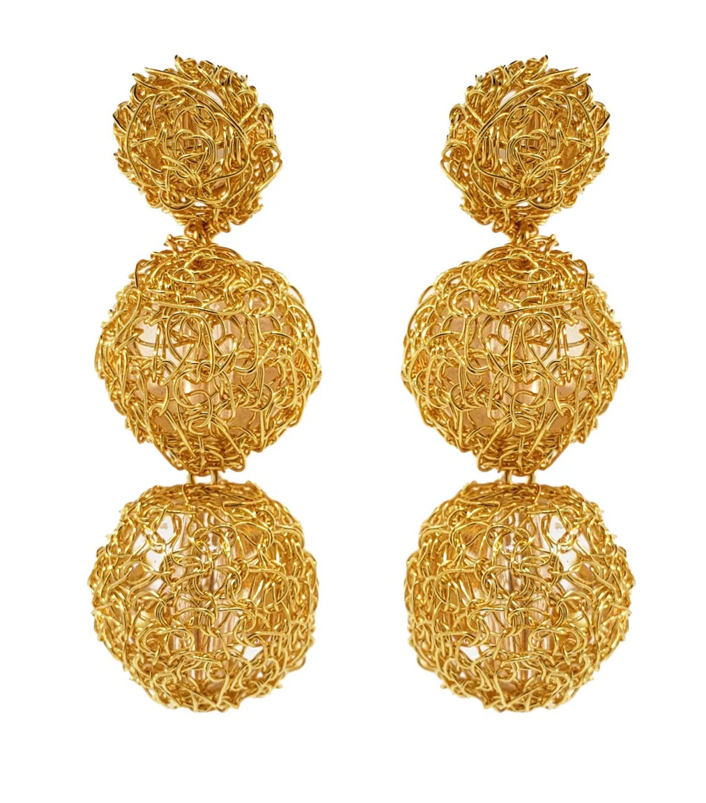 Spheres Trio Handmade Crochet Earrings All Gold