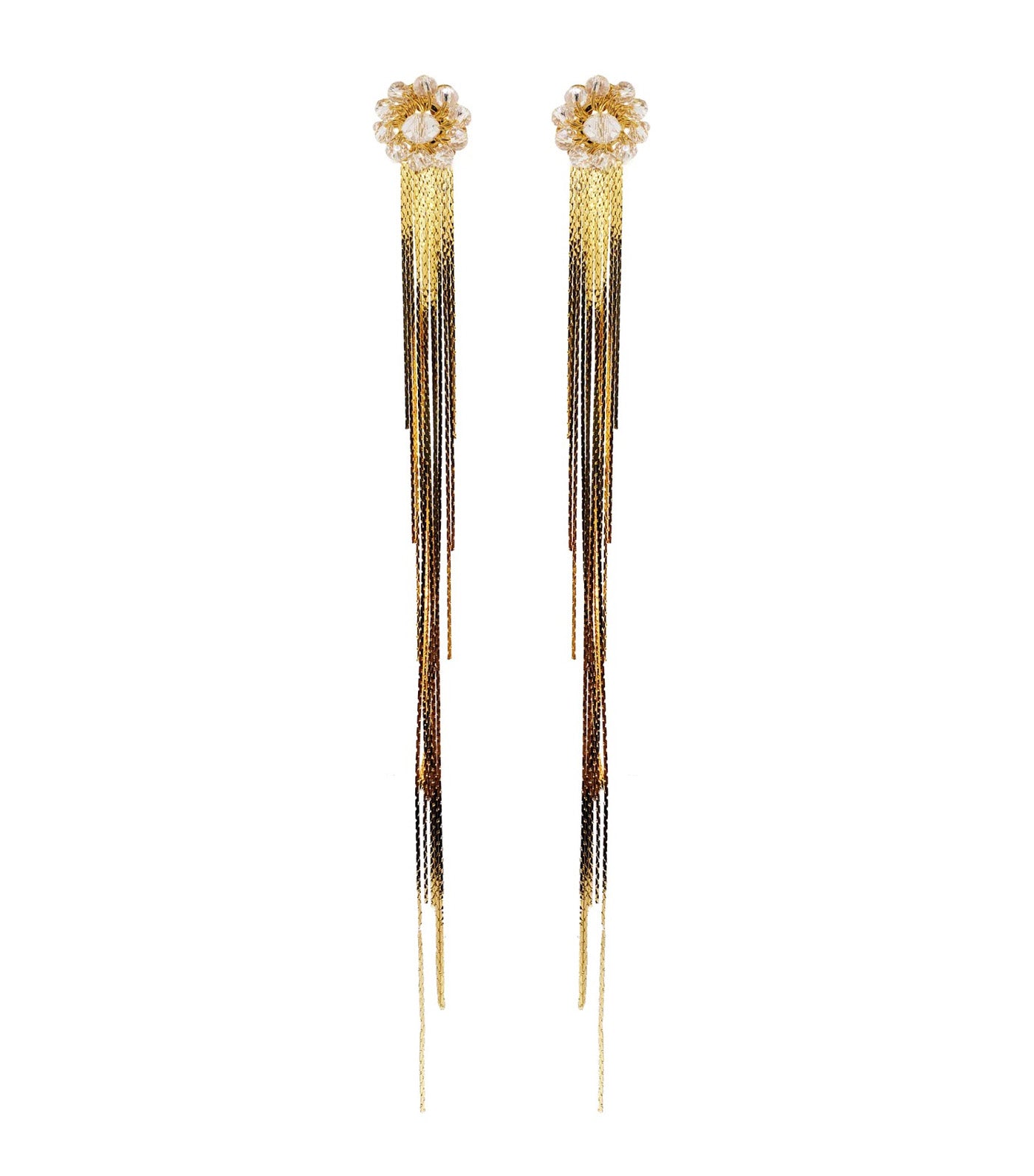 Selene Handmade Crochet Fringe Earrings Clear and Gold