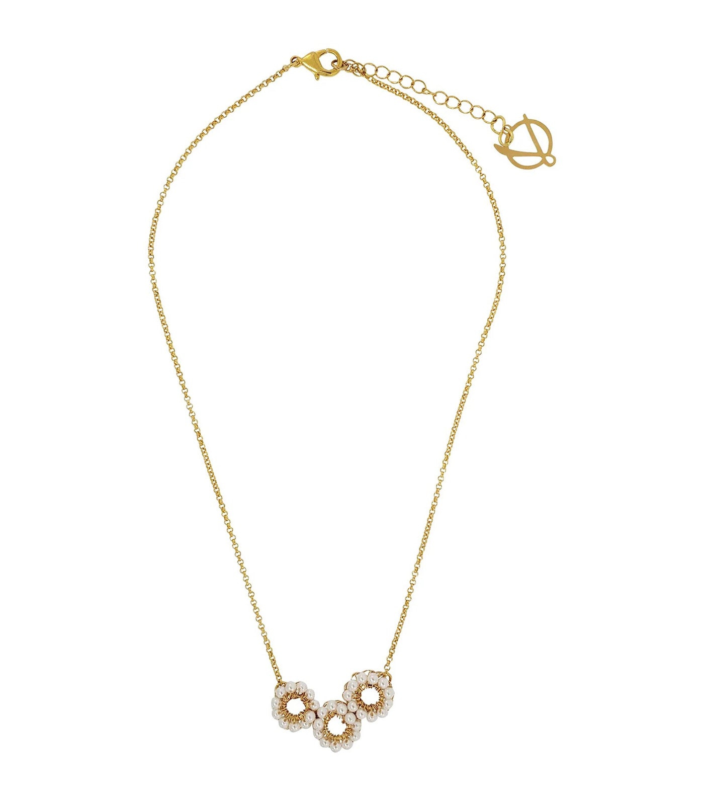 Clubs Trio Handmade Crochet Necklace Pearl and Gold